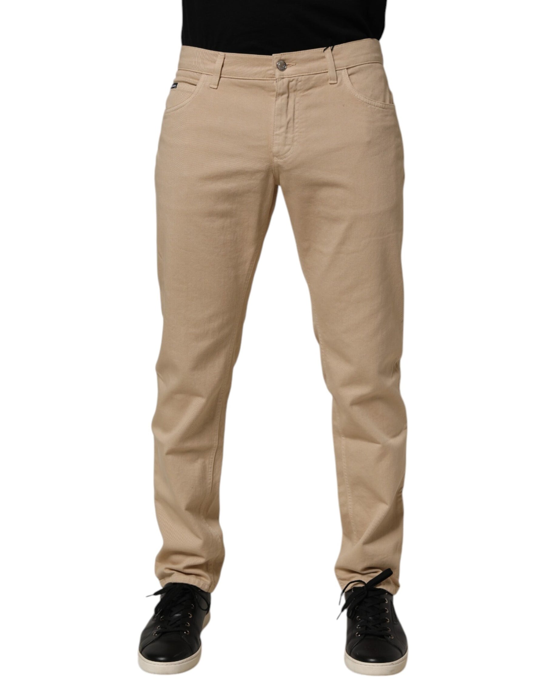 Dolce & Gabbana Beige Cotton Skinny Regular Men Denim Jeans | Regal Royce