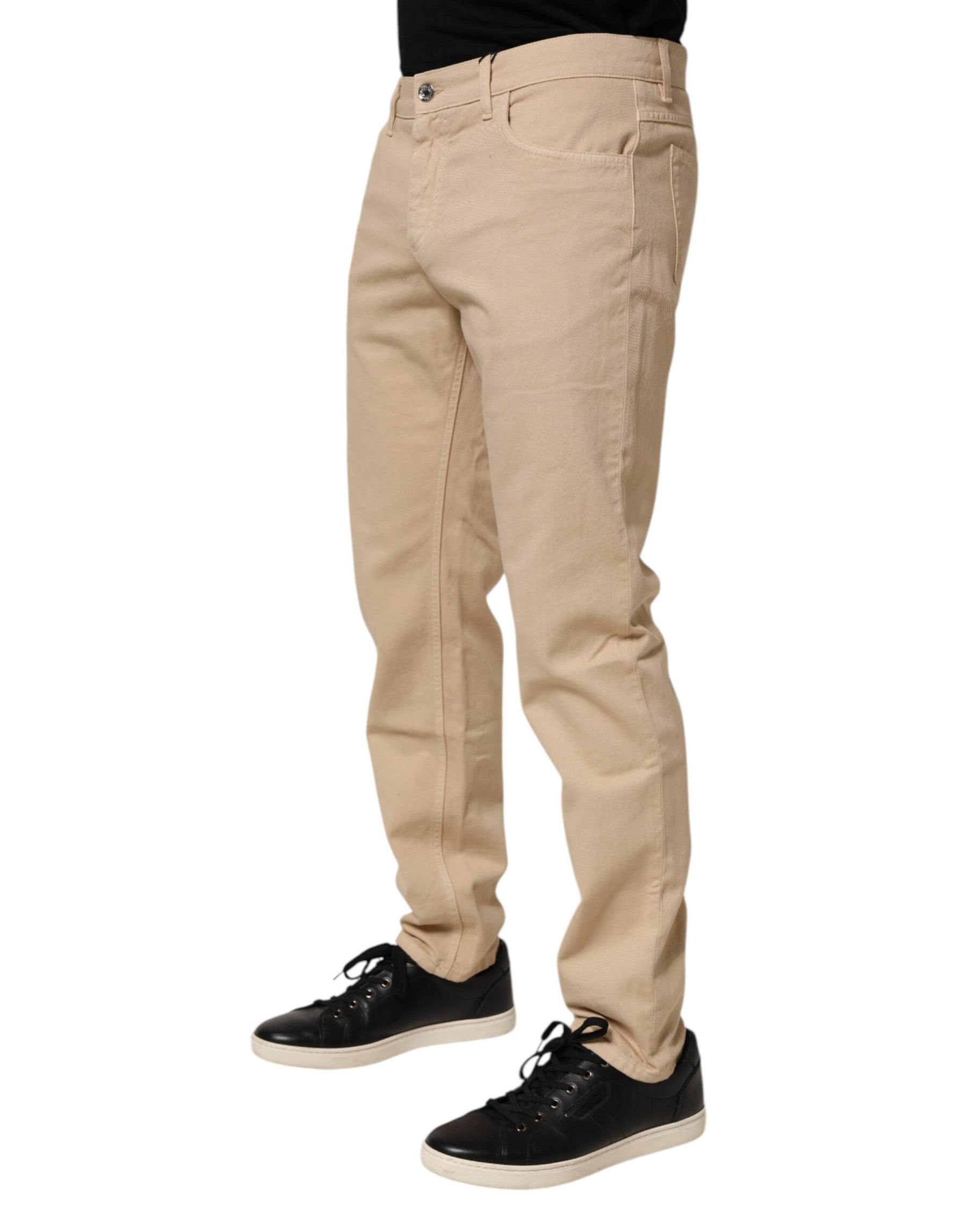 Dolce & Gabbana Beige Cotton Skinny Regular Men Denim Jeans | Regal Royce