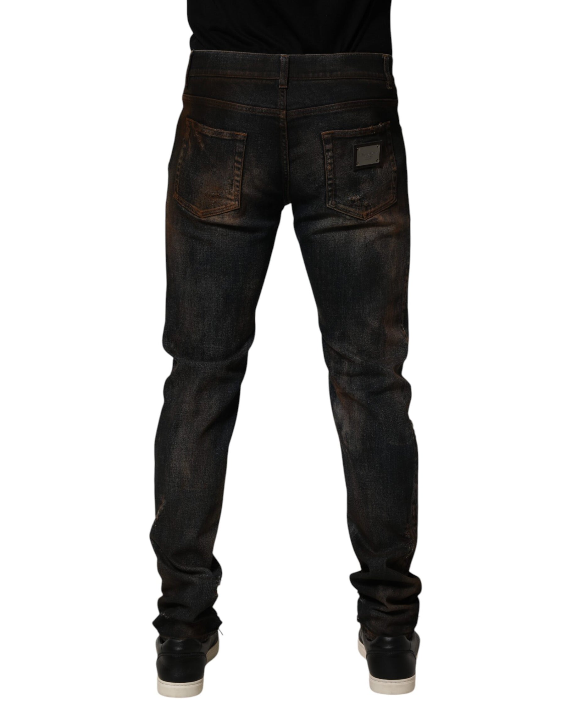 Dolce & Gabbana Black Cotton Skinny Tattered Men Denim Jeans | Regal Royce