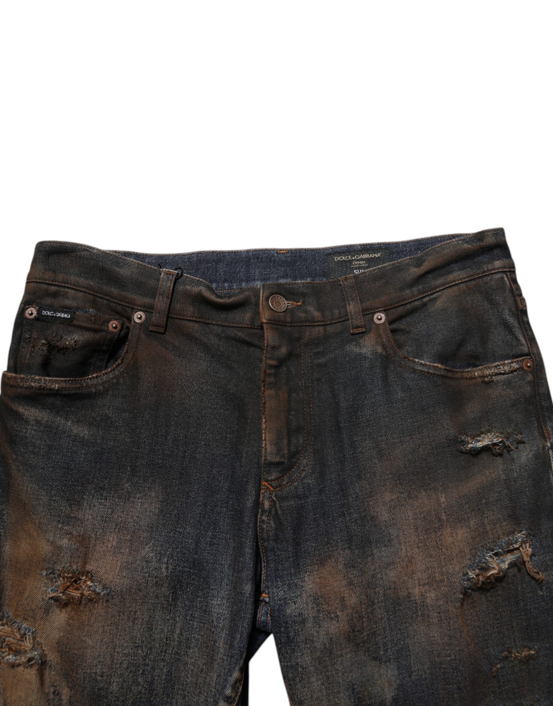 Dolce & Gabbana Black Cotton Skinny Tattered Men Denim Jeans | Regal Royce