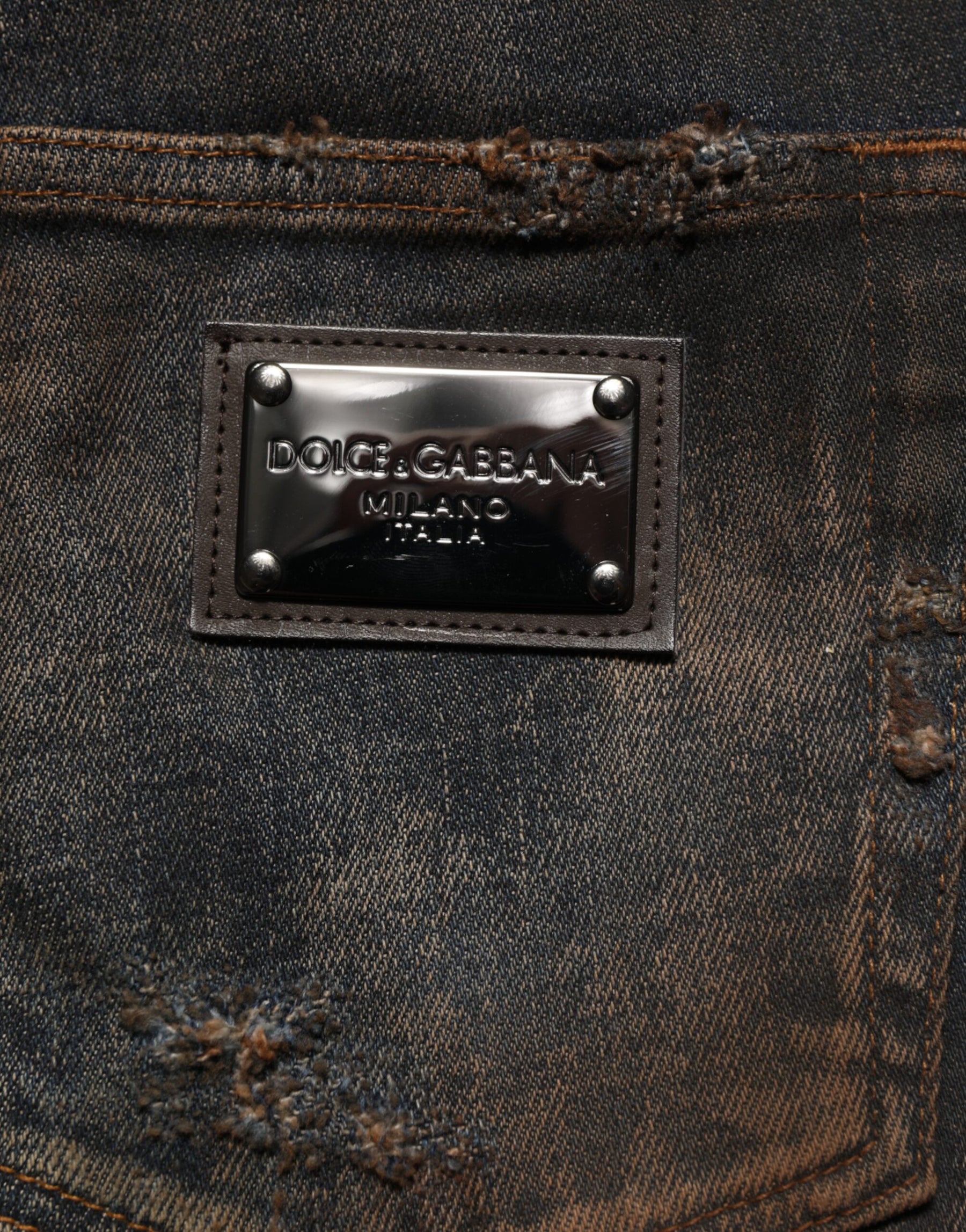 Dolce & Gabbana Black Cotton Skinny Tattered Men Denim Jeans | Regal Royce