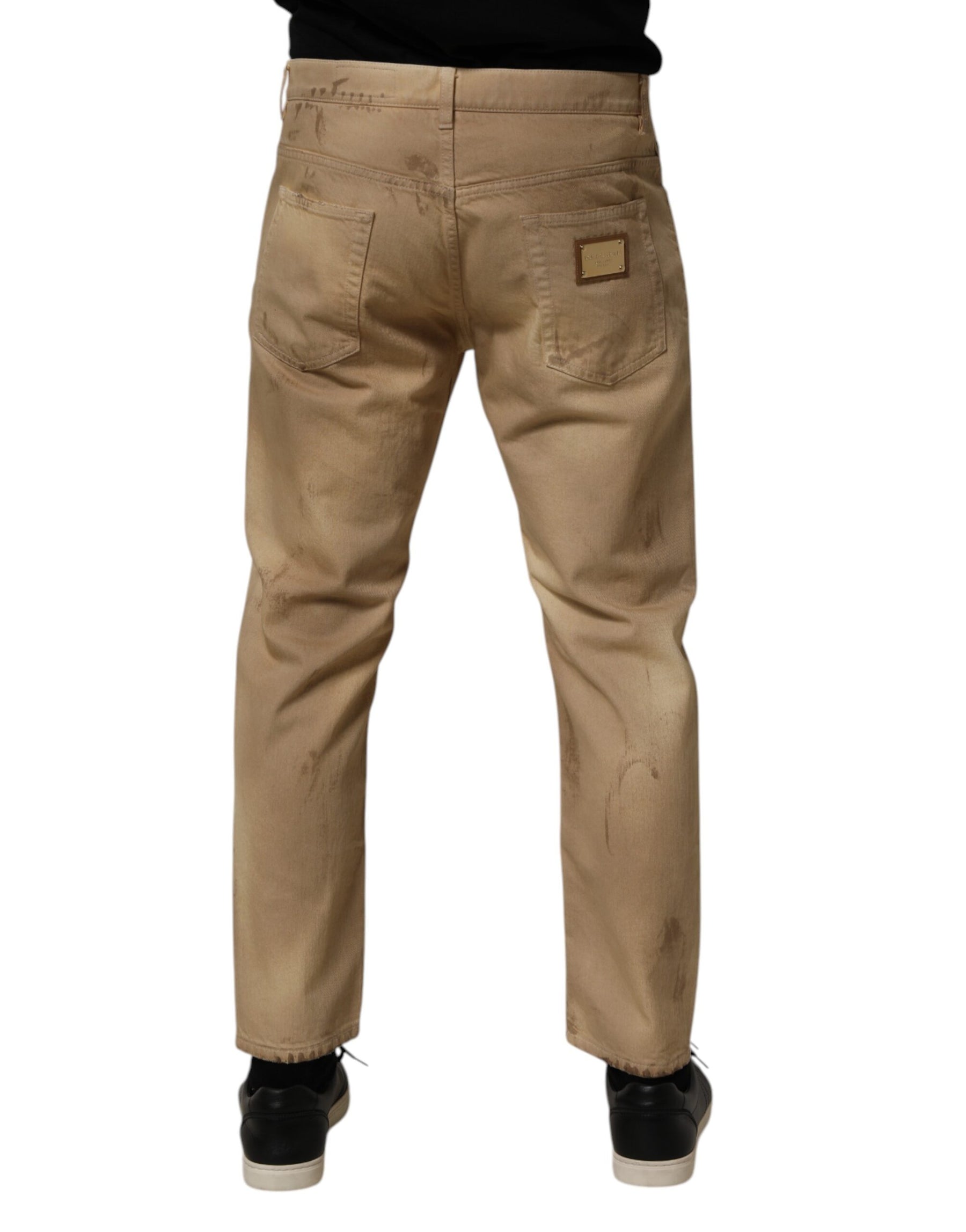 Dolce & Gabbana Beige Cotton Loose Tattered Men Denim Jeans | Regal Royce