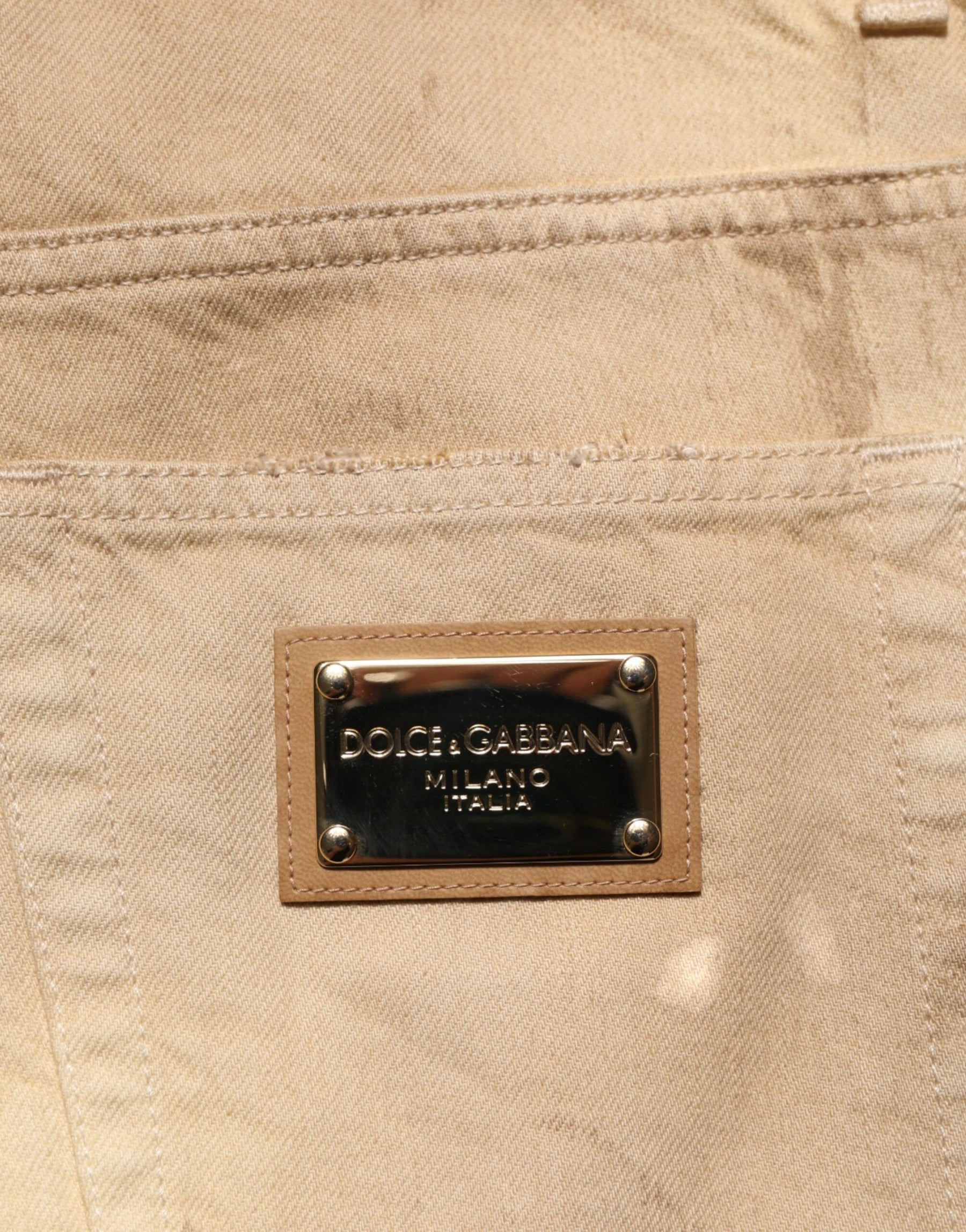 Dolce & Gabbana Beige Cotton Loose Tattered Men Denim Jeans | Regal Royce