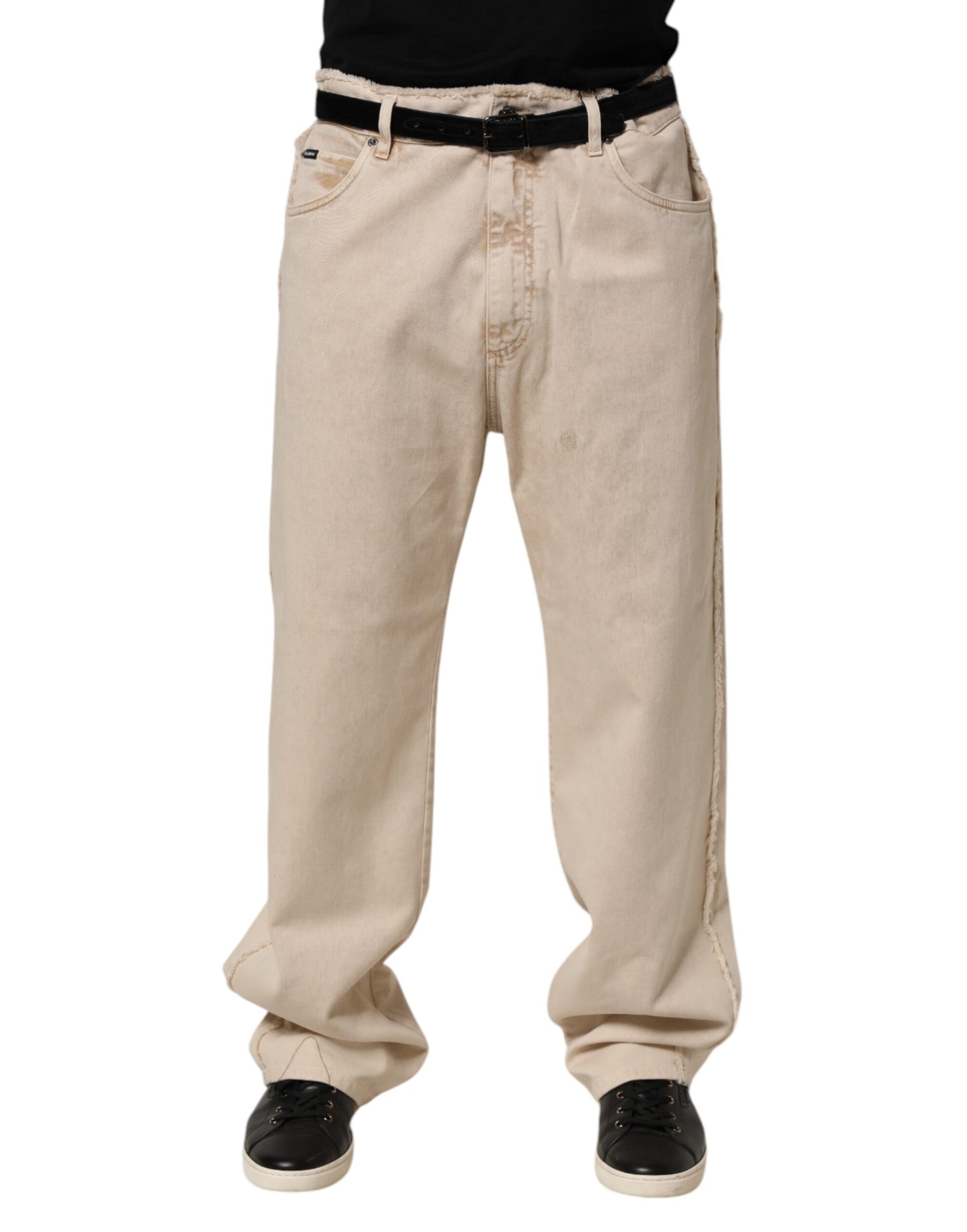 Dolce & Gabbana Beige Cotton Straight Denim Trouser Jeans | Regal Royce