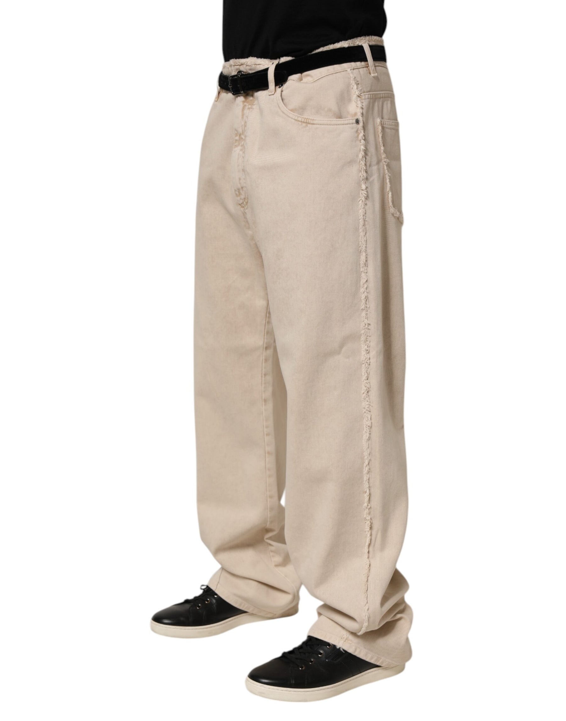 Dolce & Gabbana Beige Cotton Straight Denim Trouser Jeans | Regal Royce