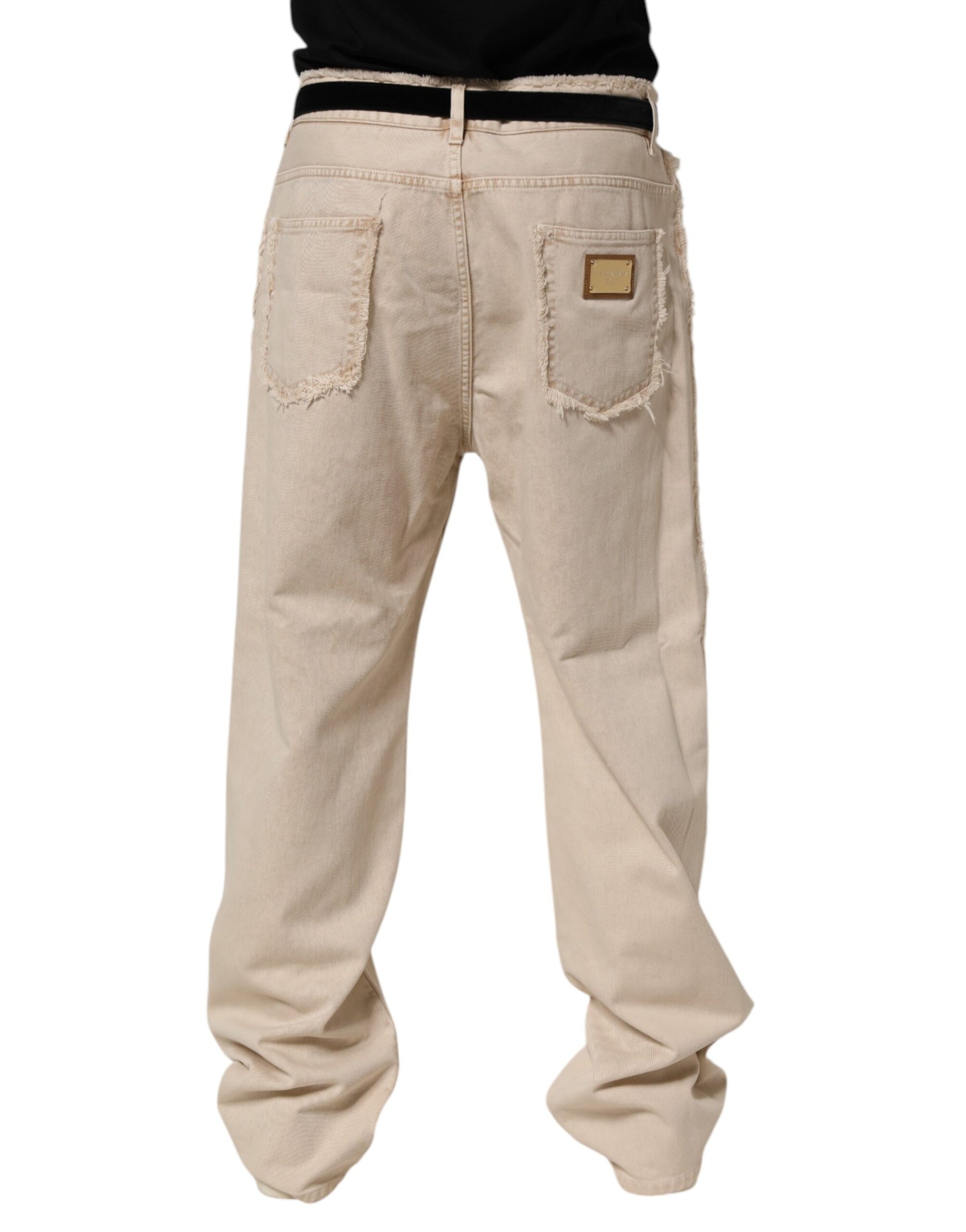 Dolce & Gabbana Beige Cotton Straight Denim Trouser Jeans | Regal Royce