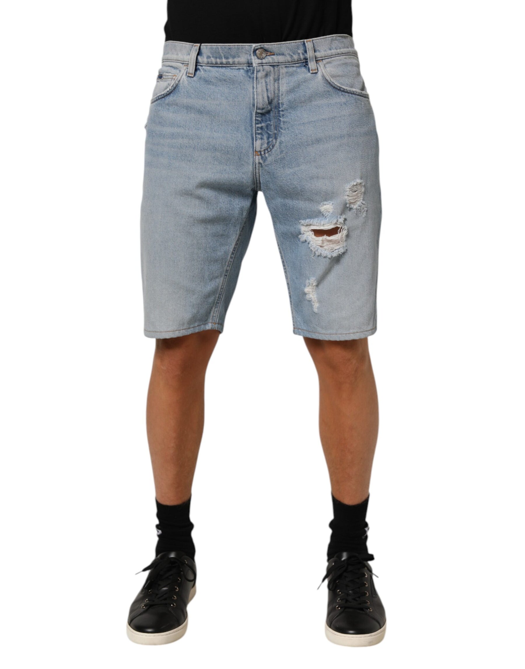 Dolce & Gabbana Blue Cotton Distressed Denim Bermuda  Shorts | Regal Royce