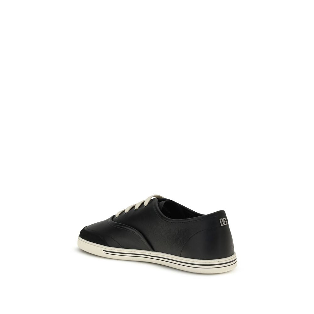 Dolce & Gabbana Black Calf Leather Bos Taurus Low Top Sneakers | Regal Royce