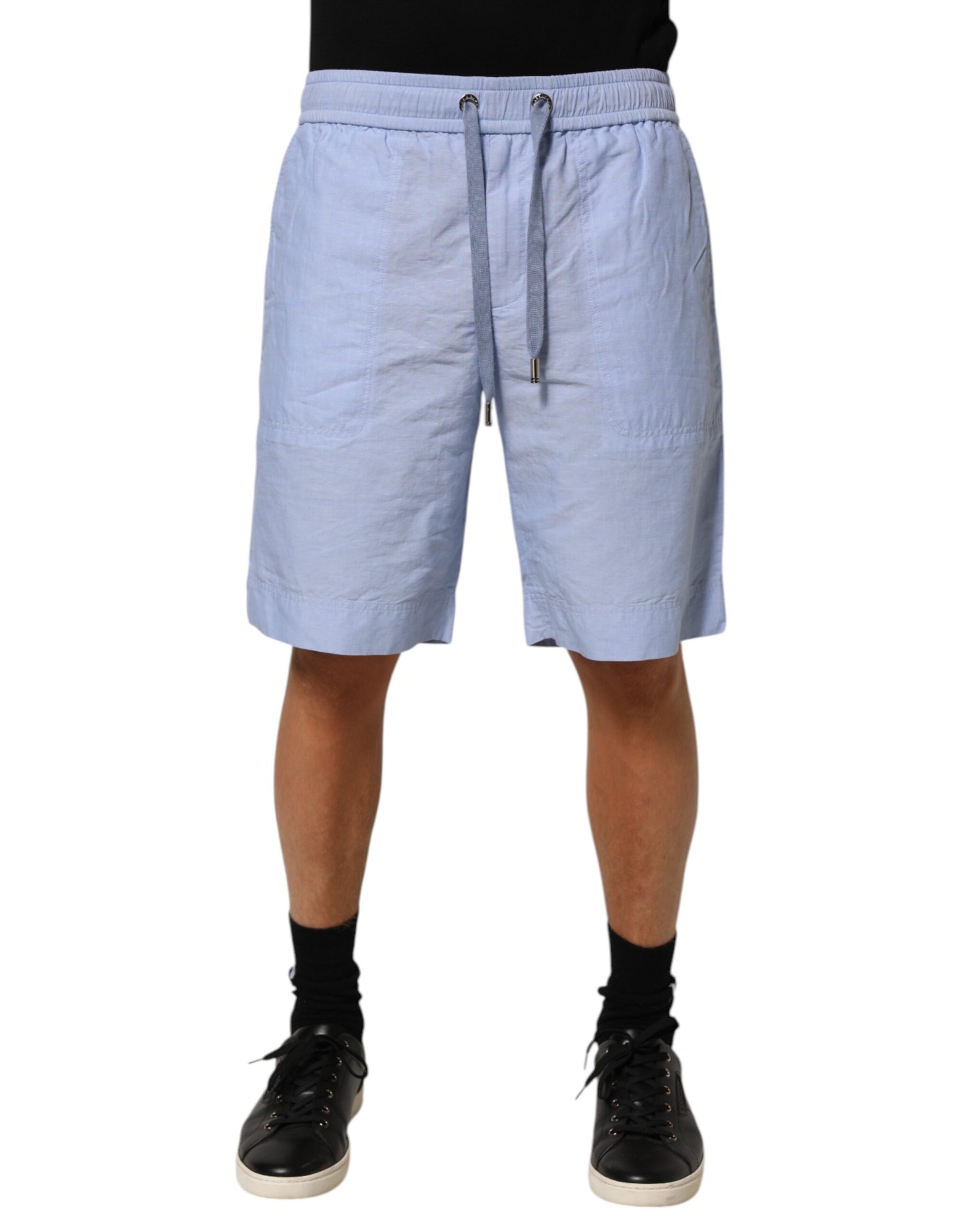 Dolce & Gabbana Light Blue Linen Mid Waist Men Bermuda Shorts | Regal Royce