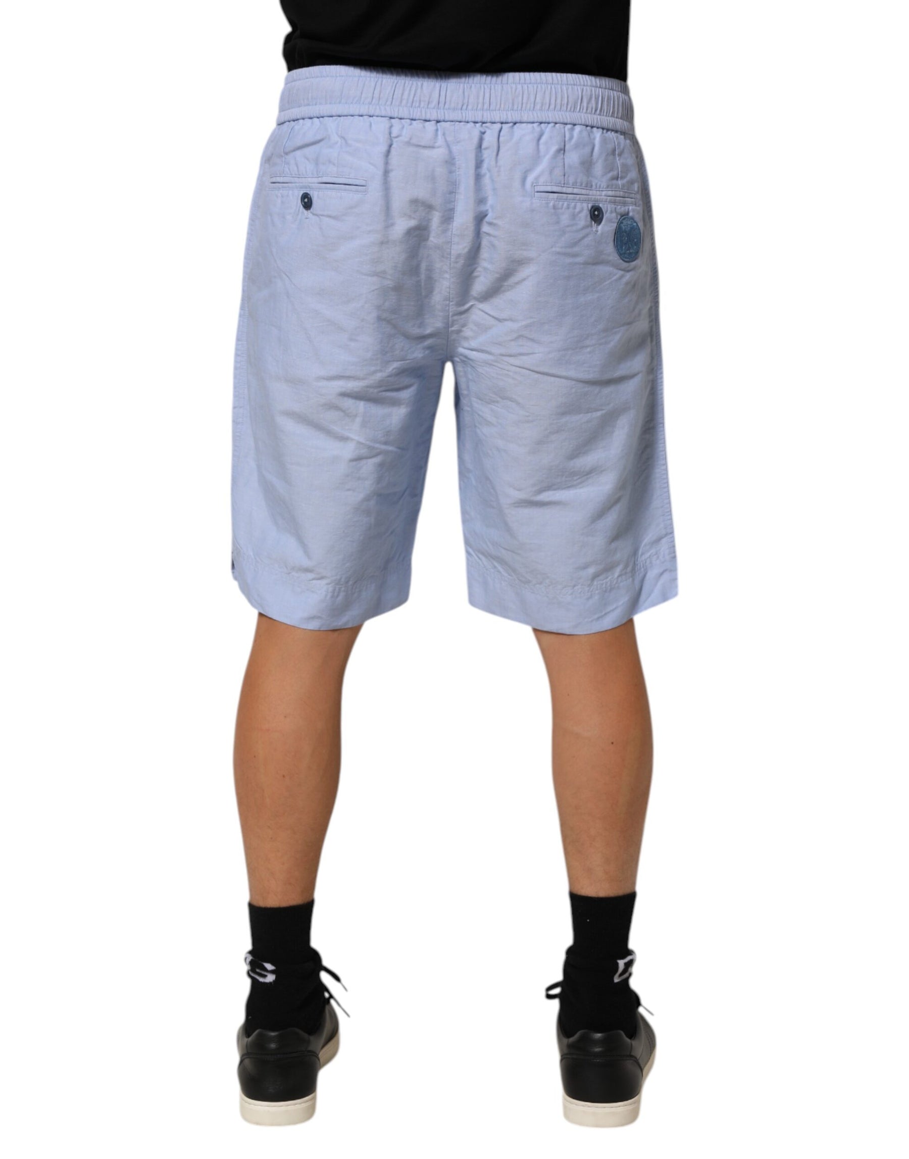 Dolce & Gabbana Light Blue Linen Mid Waist Men Bermuda Shorts | Regal Royce