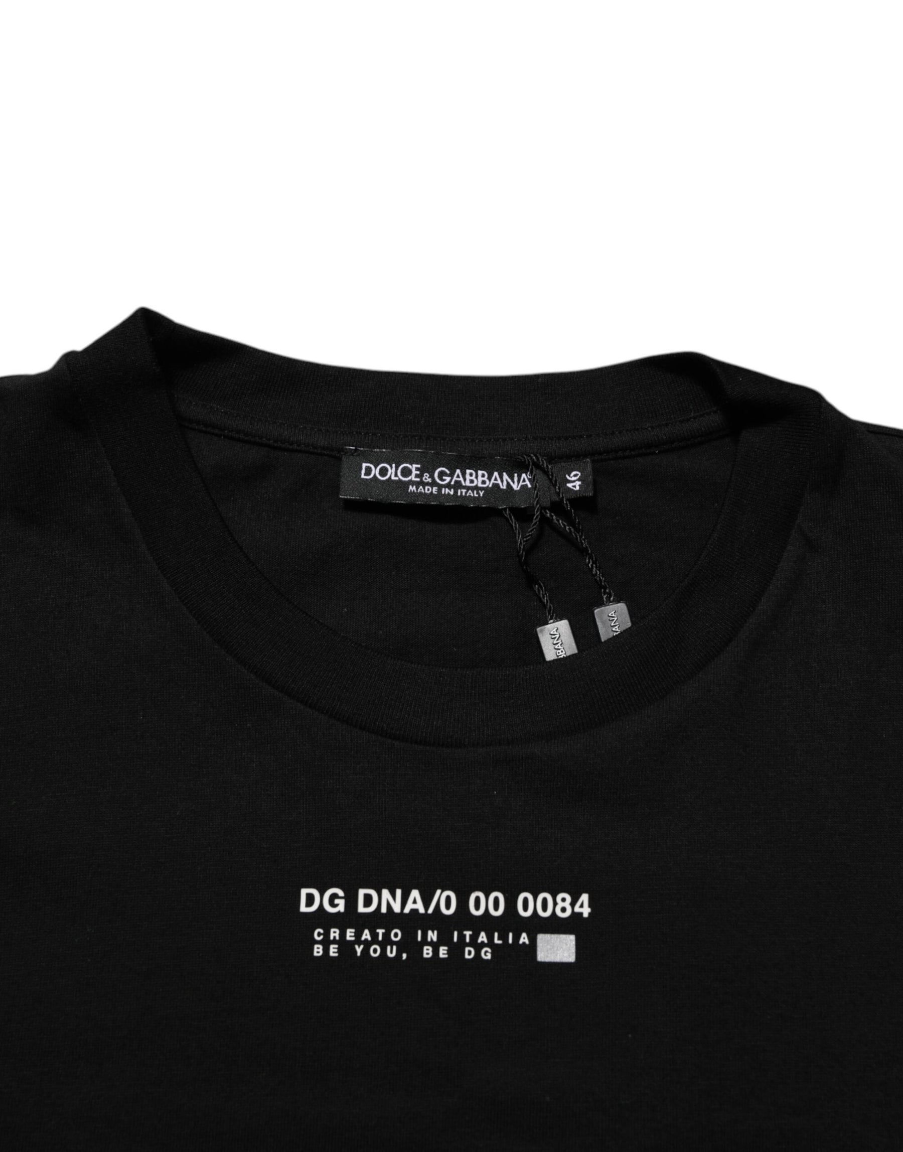 Dolce & Gabbana Black Statement Cotton Men Crew Neck T-shirt | Regal Royce