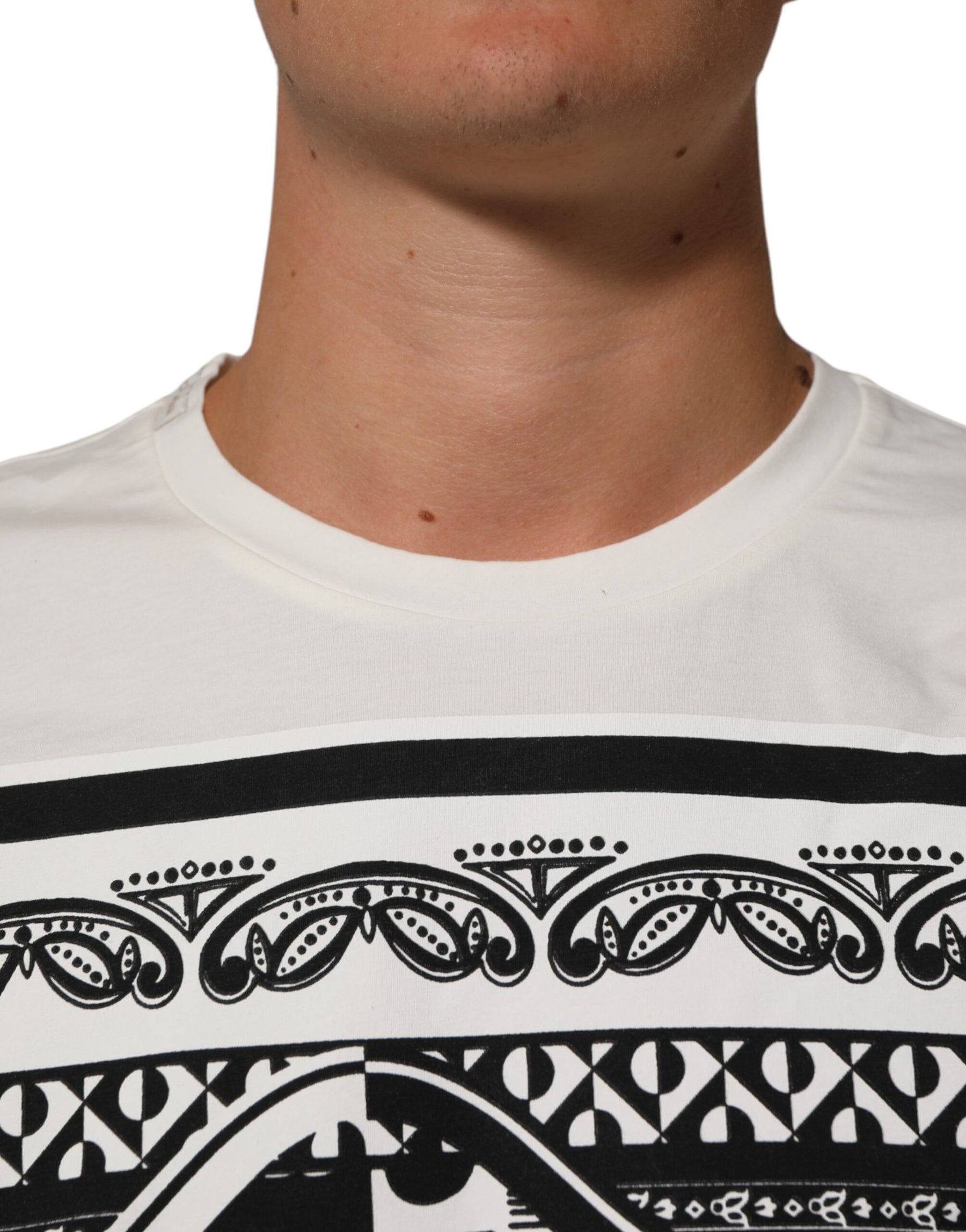 Dolce & Gabbana White Cotton Logo Bandana Print Men T-shirt | Regal Royce