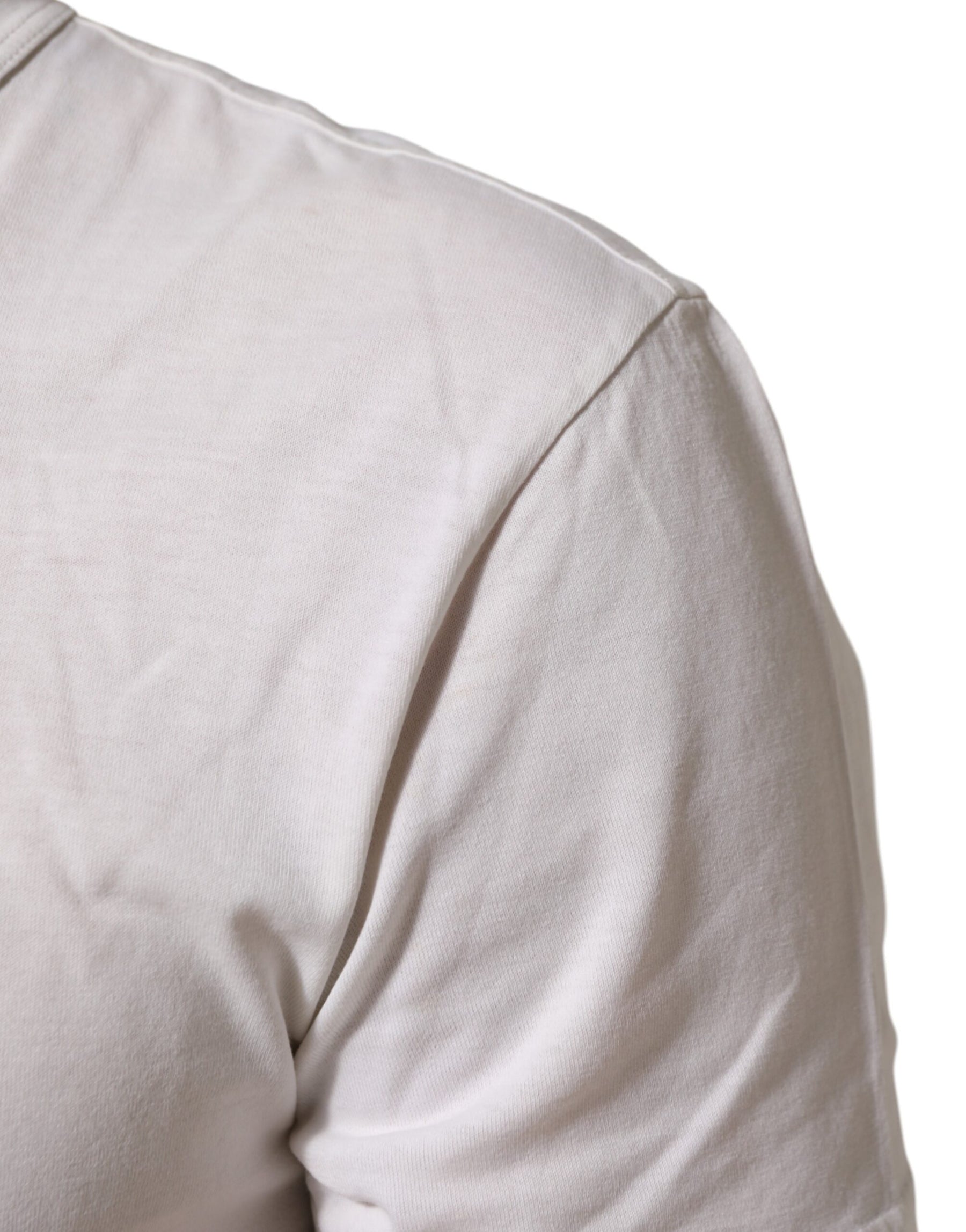 Dolce & Gabbana White Logo Print Cotton Crew Neck Men T-shirt | Regal Royce