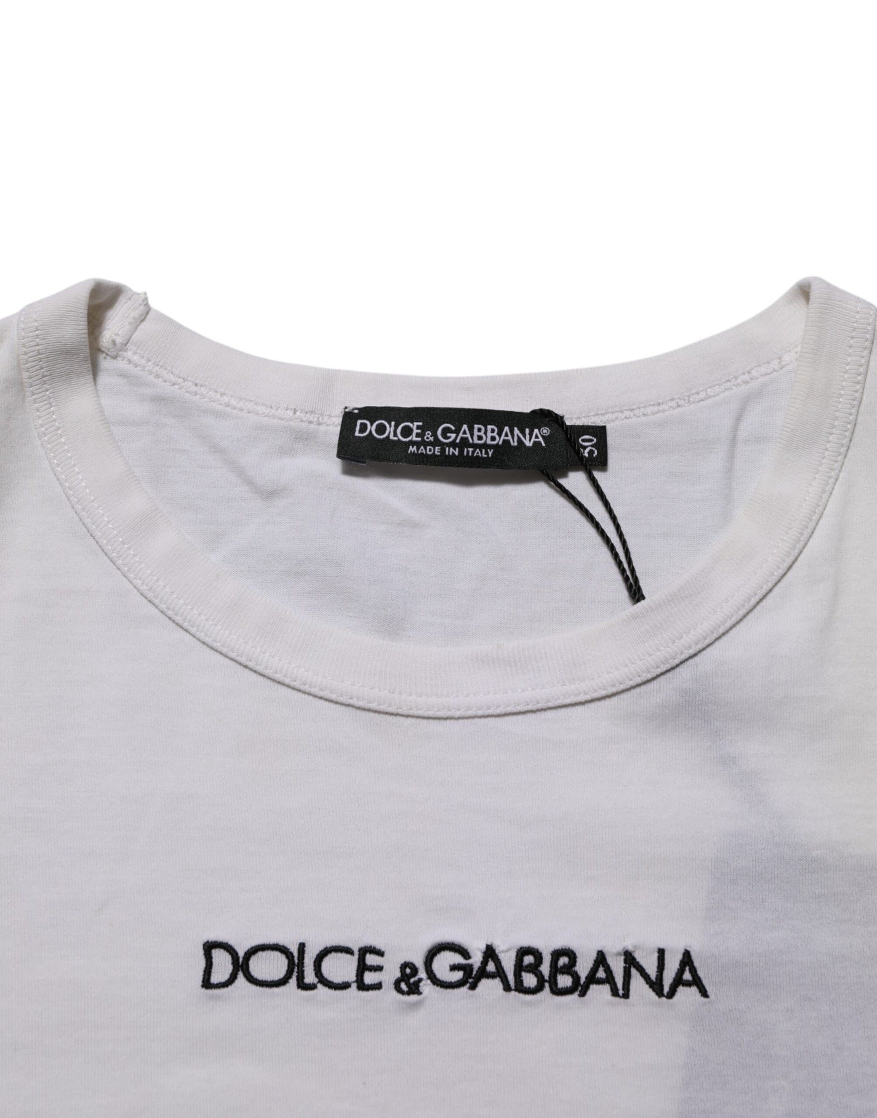 Dolce & Gabbana White Logo Print Cotton Crew Neck Men T-shirt | Regal Royce