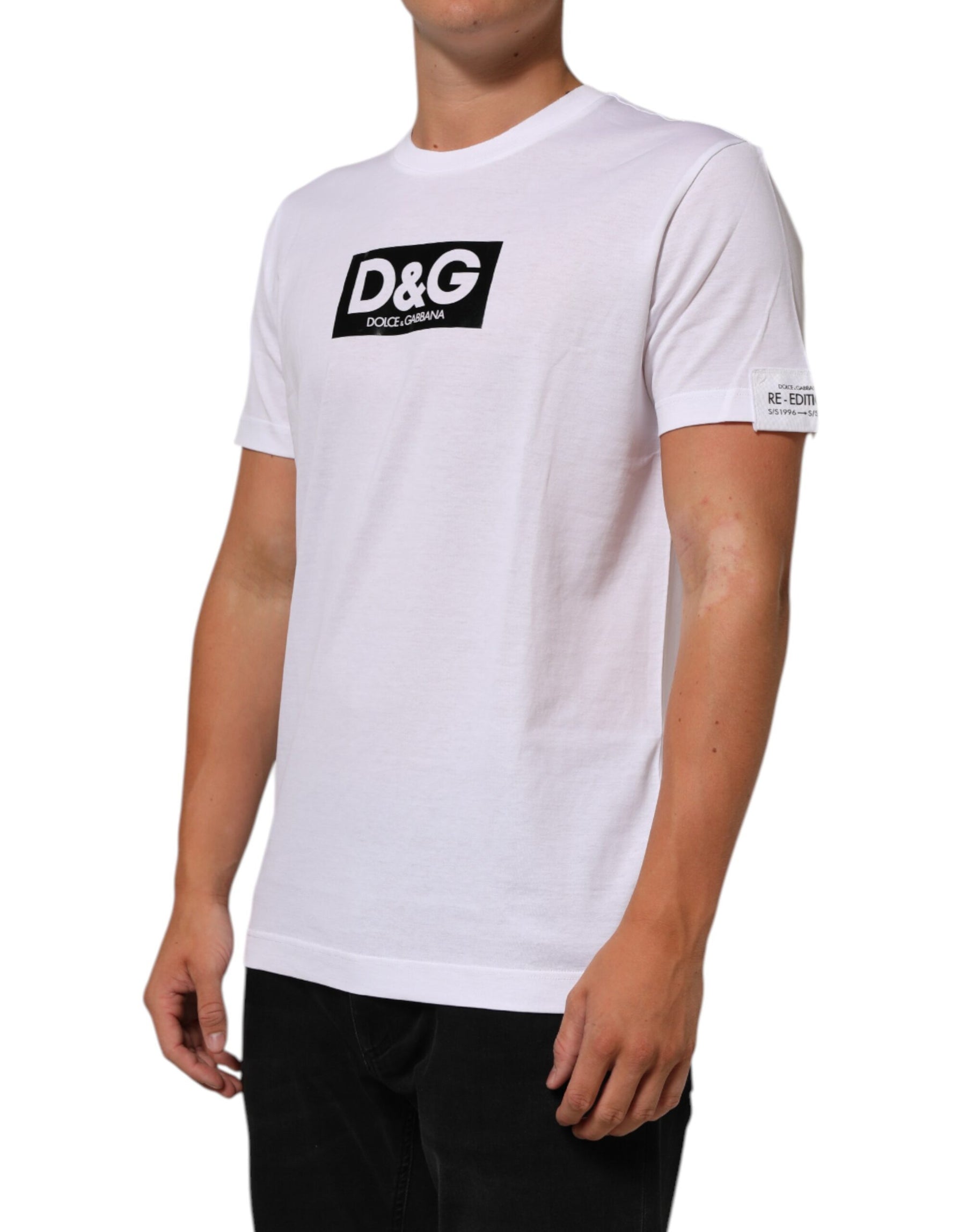 Dolce & Gabbana White Logo Print Cotton Crew Neck T-shirt | Regal Royce
