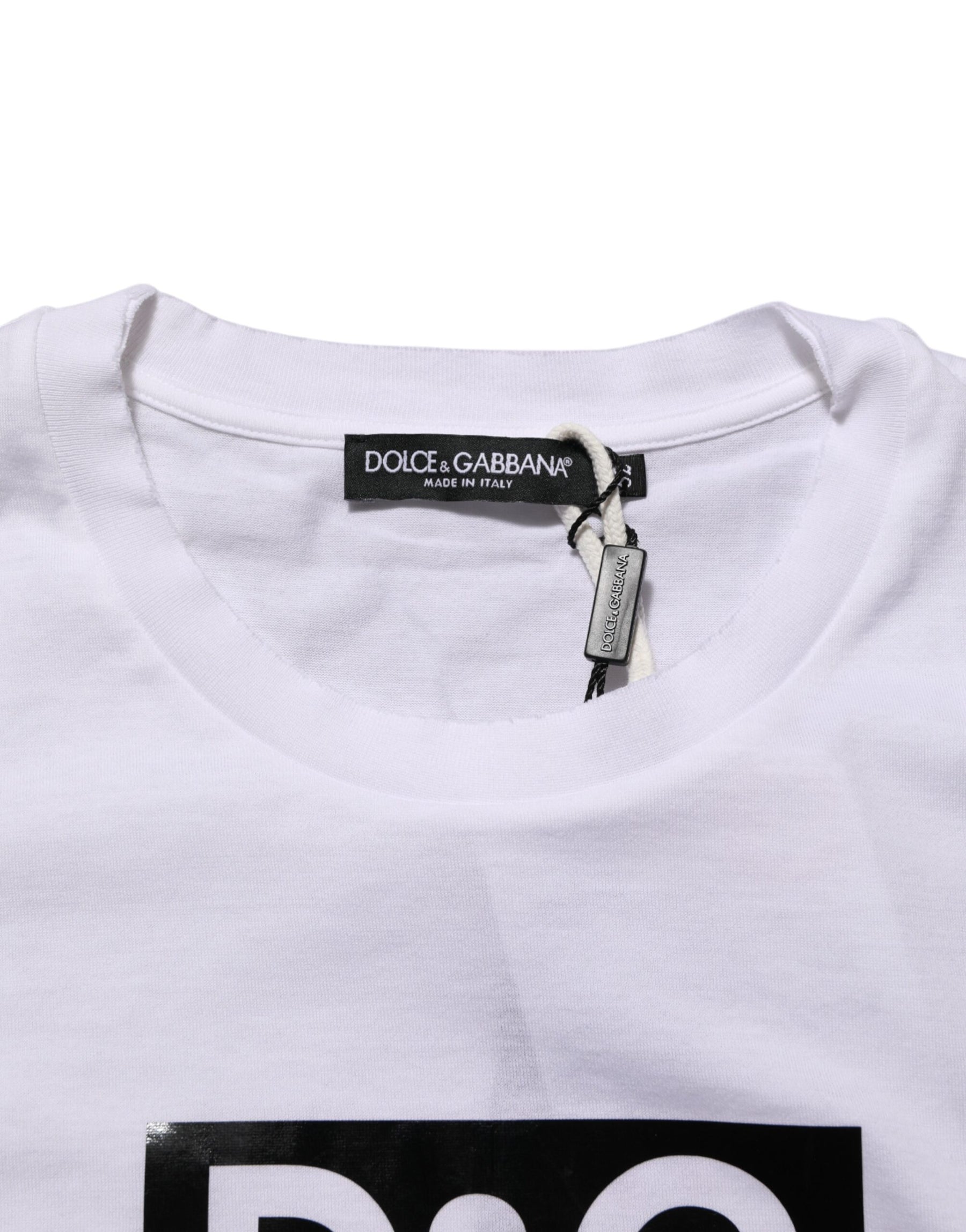 Dolce & Gabbana White Logo Print Cotton Crew Neck T-shirt | Regal Royce