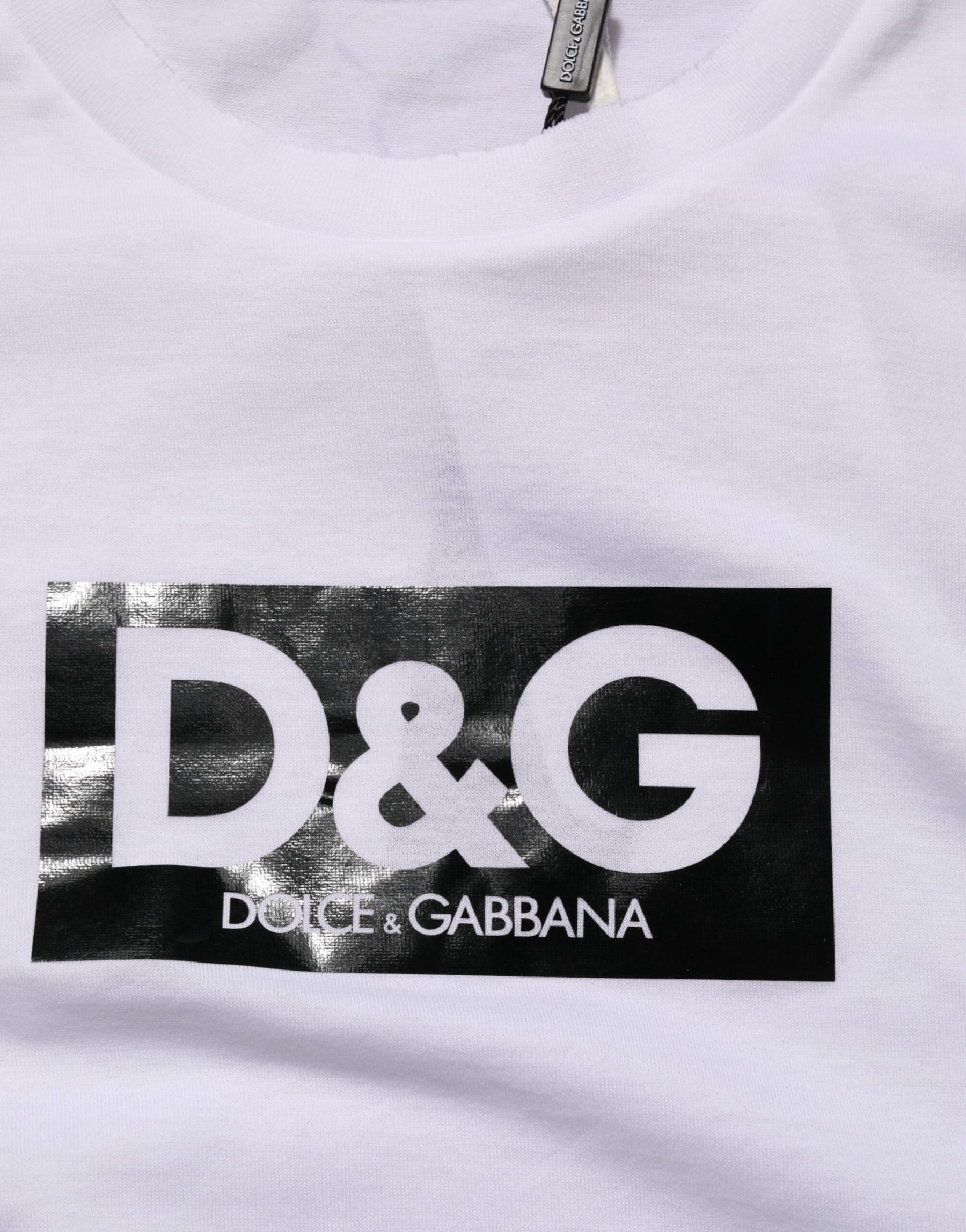 Dolce & Gabbana White Logo Print Cotton Crew Neck T-shirt | Regal Royce