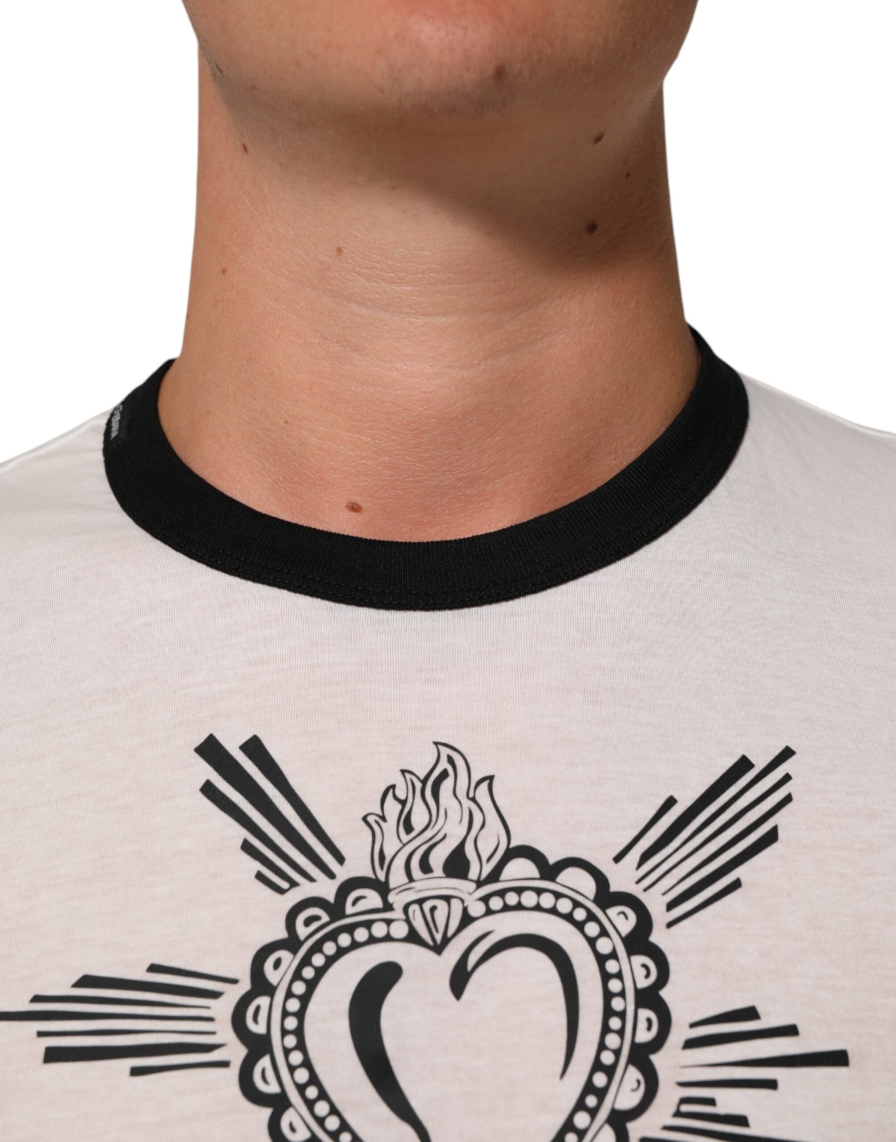 Dolce & Gabbana White Sacred Heart Cotton Crew Neck T-shirt | Regal Royce