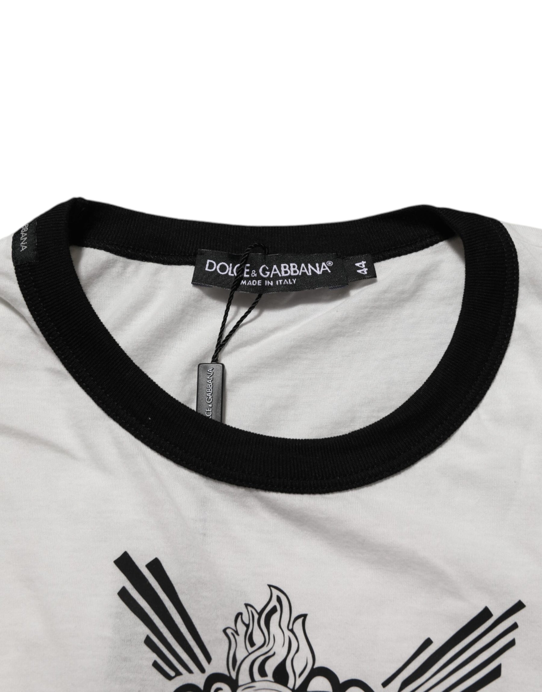 Dolce & Gabbana White Sacred Heart Cotton Crew Neck T-shirt | Regal Royce