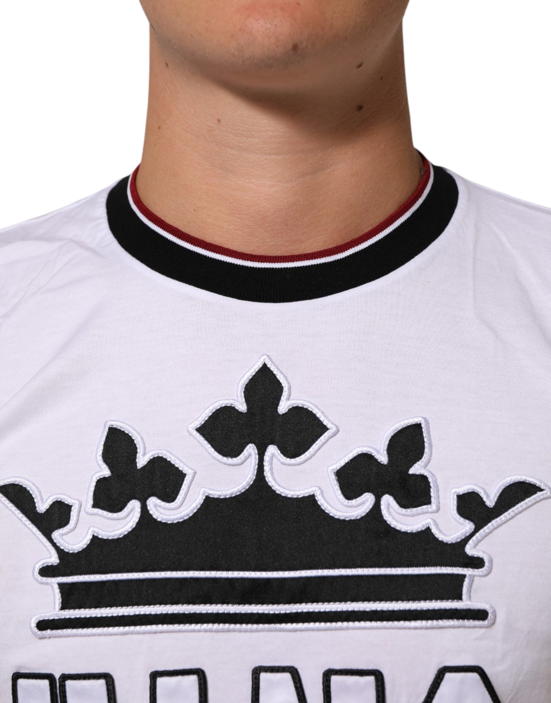 Dolce & Gabbana White Cotton Crown King Embroidery T-shirt | Regal Royce