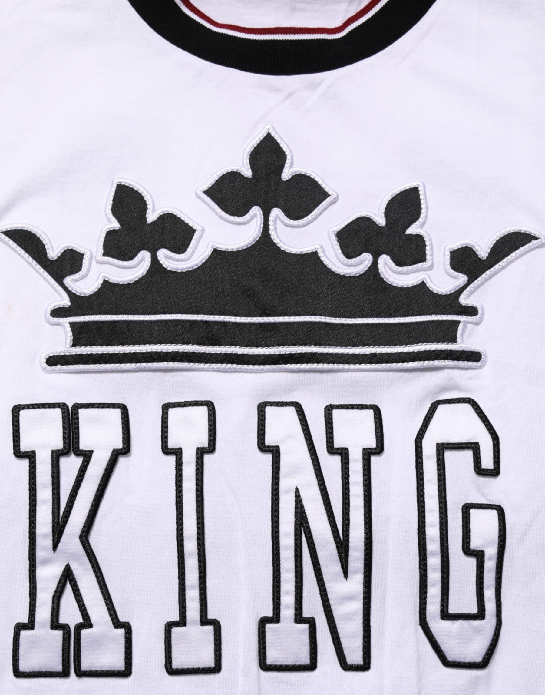 Dolce & Gabbana White Cotton Crown King Embroidery T-shirt | Regal Royce
