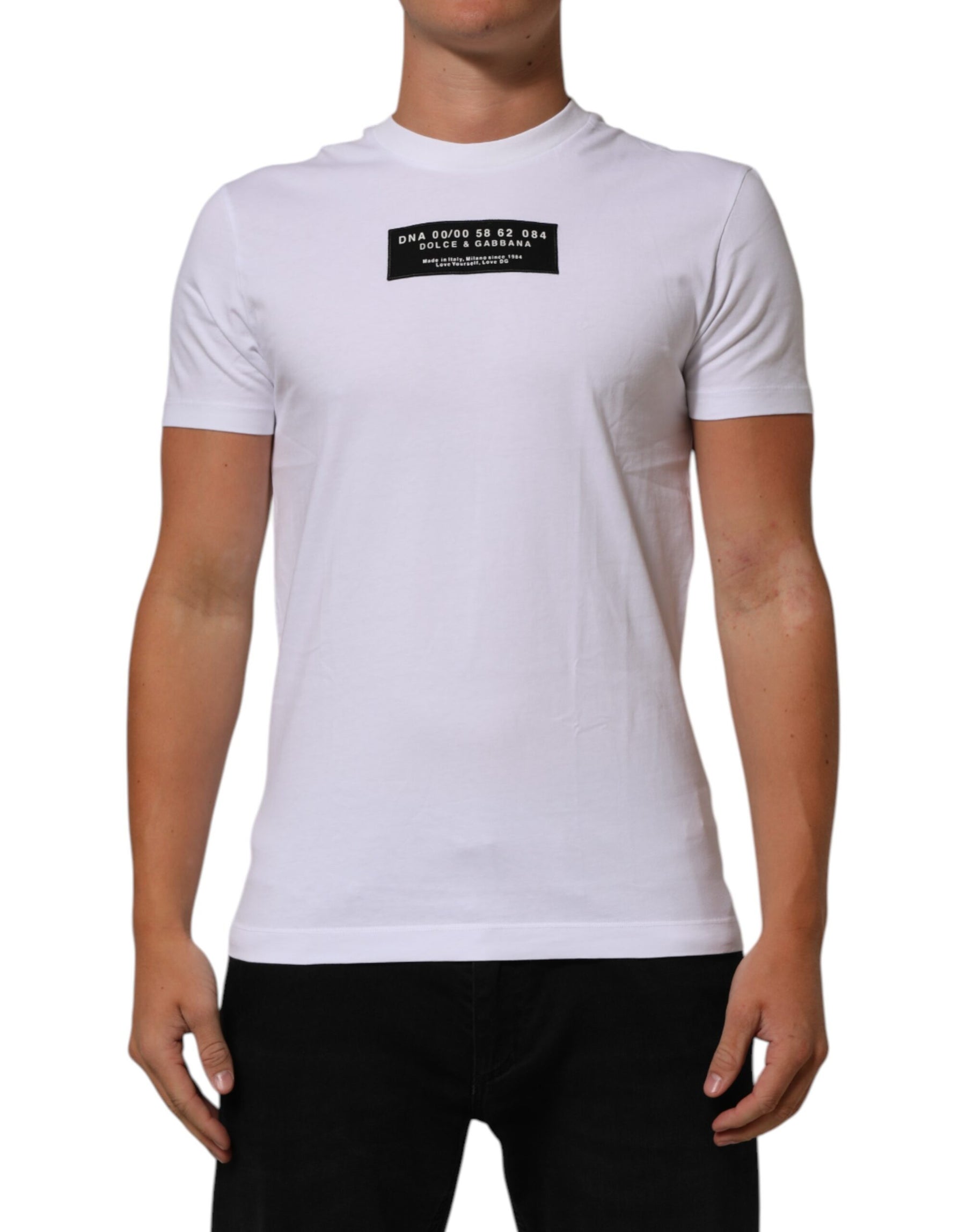 Dolce & Gabbana White Cotton Logo Print Crew Neck Men T-shirt | Regal Royce