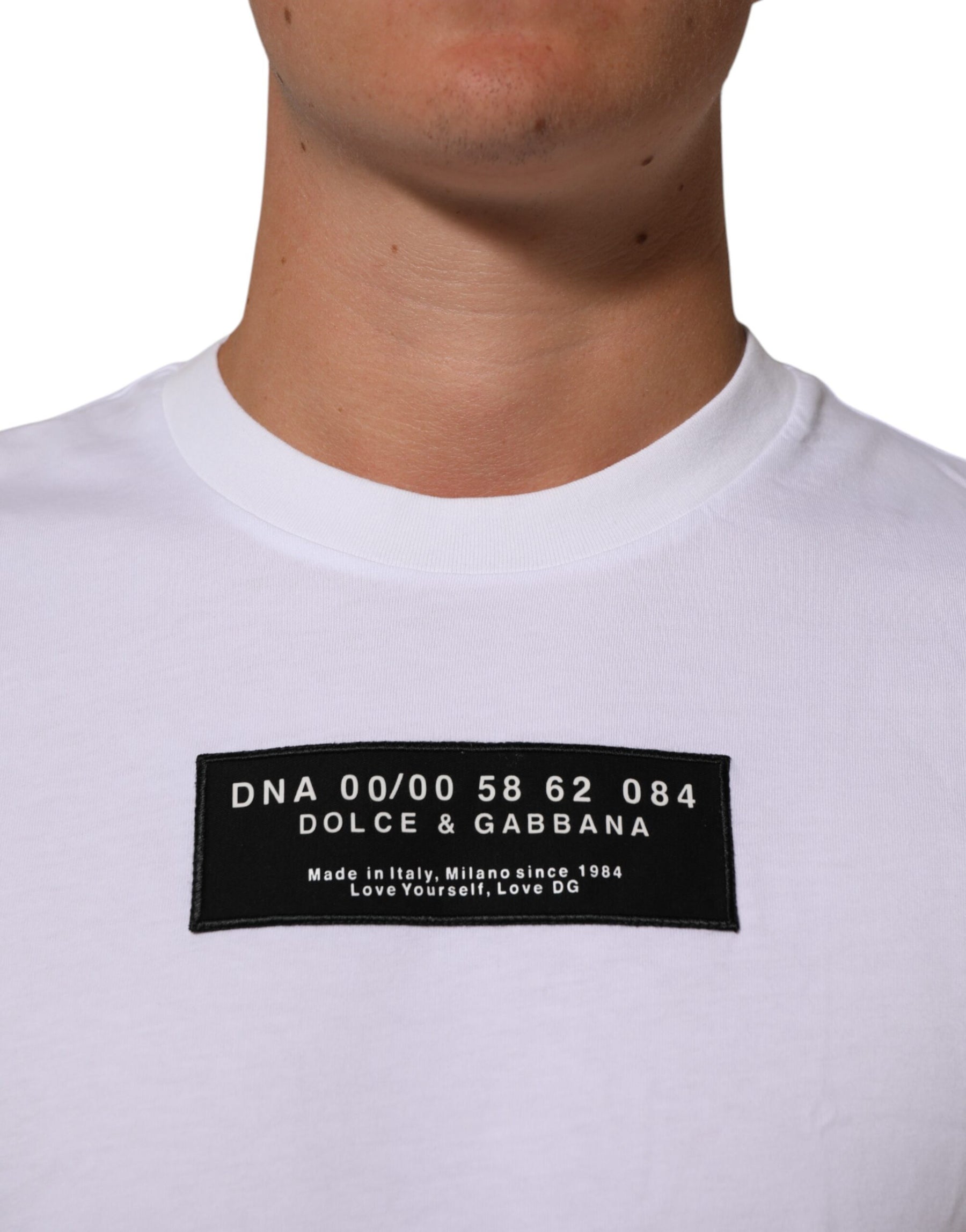 Dolce & Gabbana White Cotton Logo Print Crew Neck Men T-shirt | Regal Royce