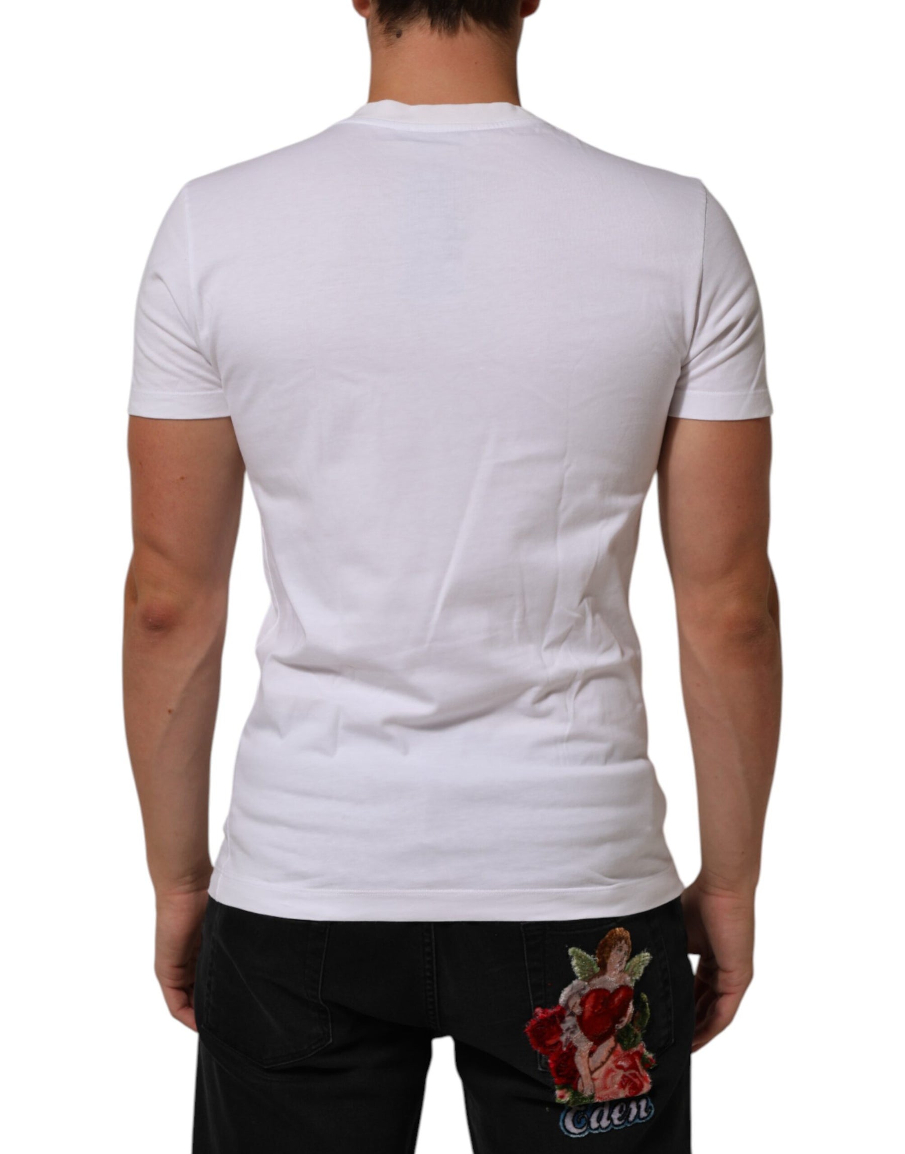 Dolce & Gabbana White Cotton Logo Print Crew Neck Men T-shirt | Regal Royce