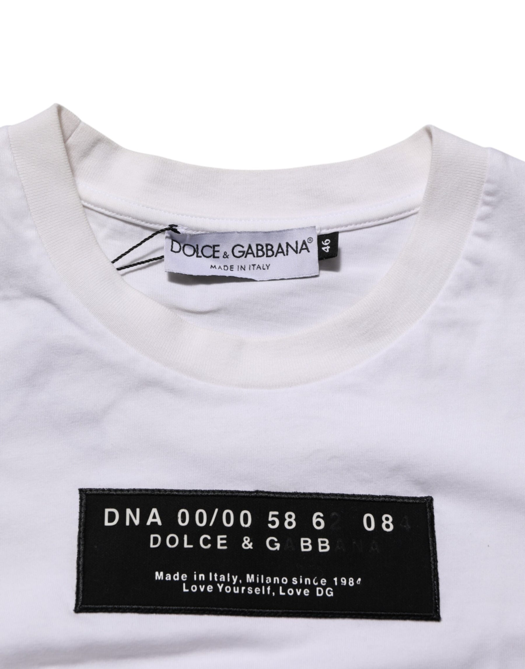 Dolce & Gabbana White Cotton Logo Print Crew Neck Men T-shirt | Regal Royce