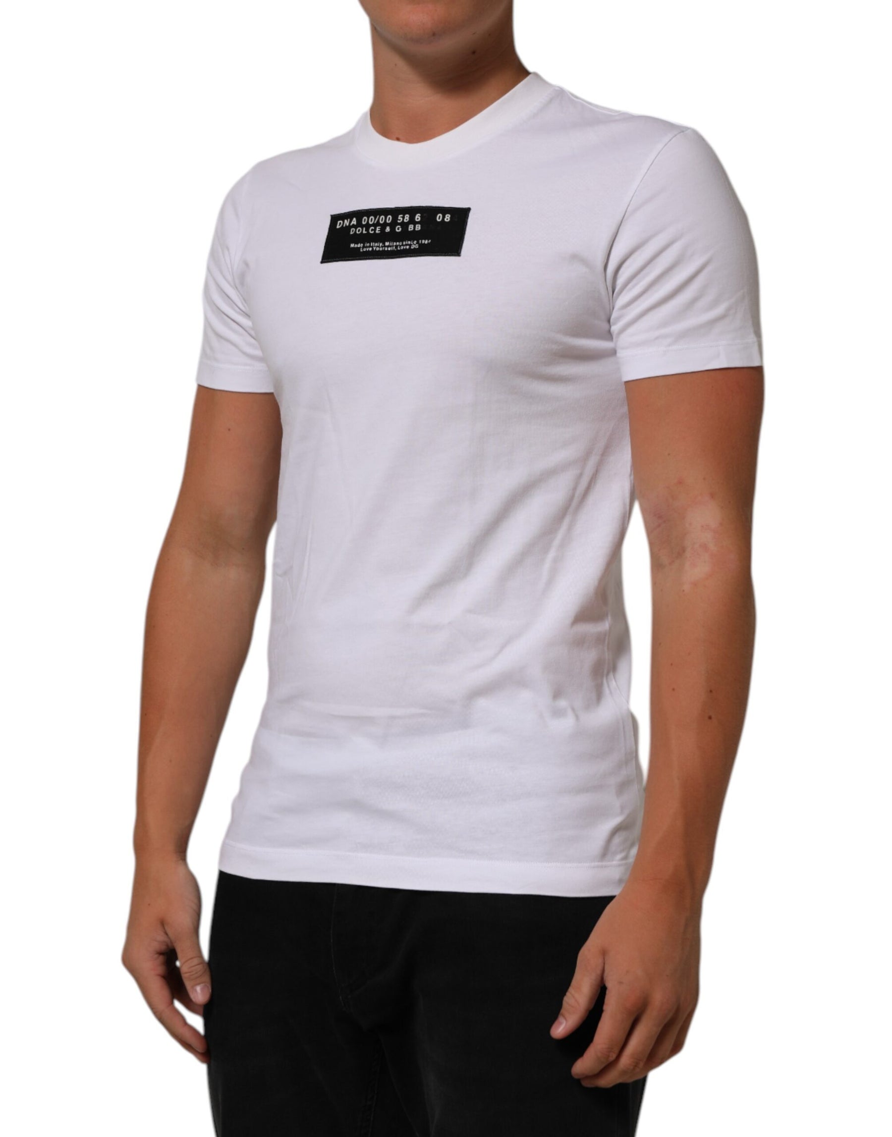 Dolce & Gabbana White Cotton Logo Print Crew Neck Men T-shirt | Regal Royce