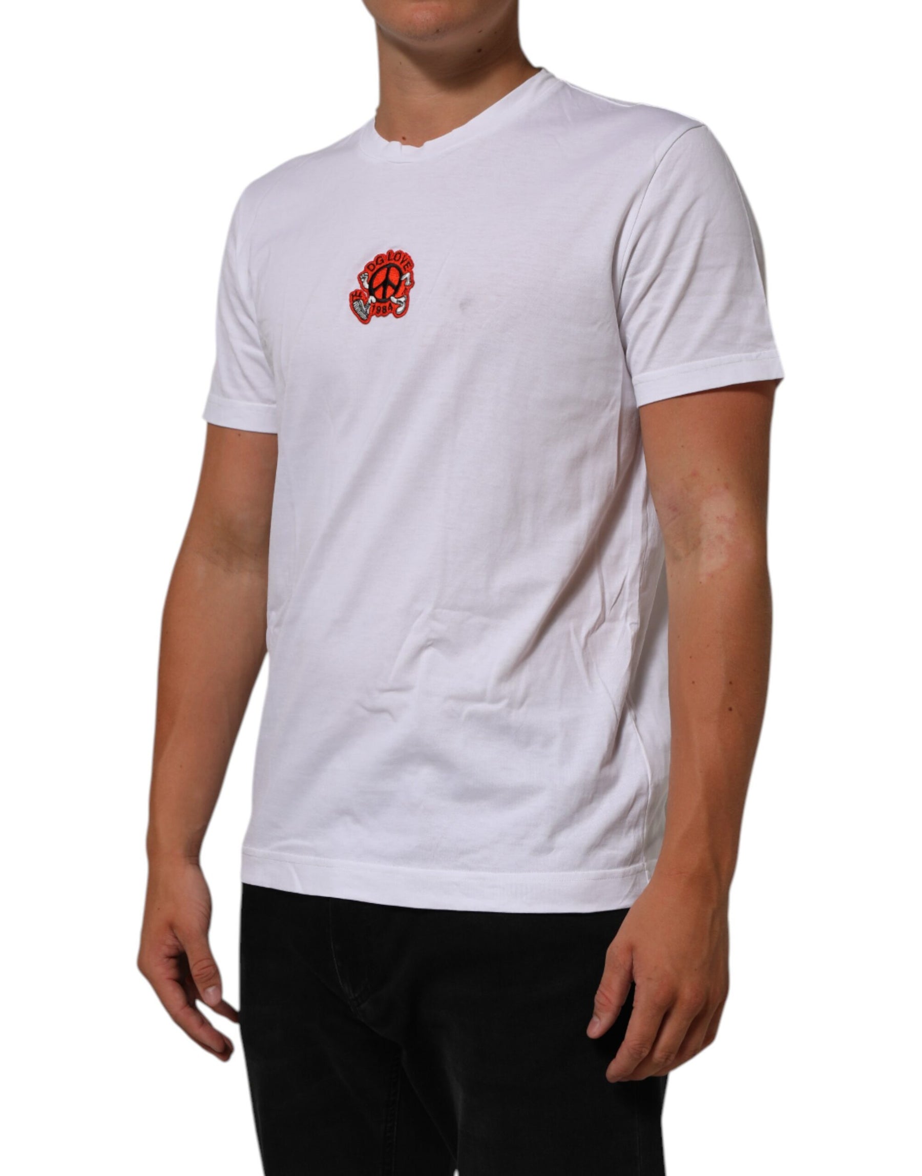 Dolce & Gabbana White Cotton DG Love Patch Crew Neck T-shirt | Regal Royce