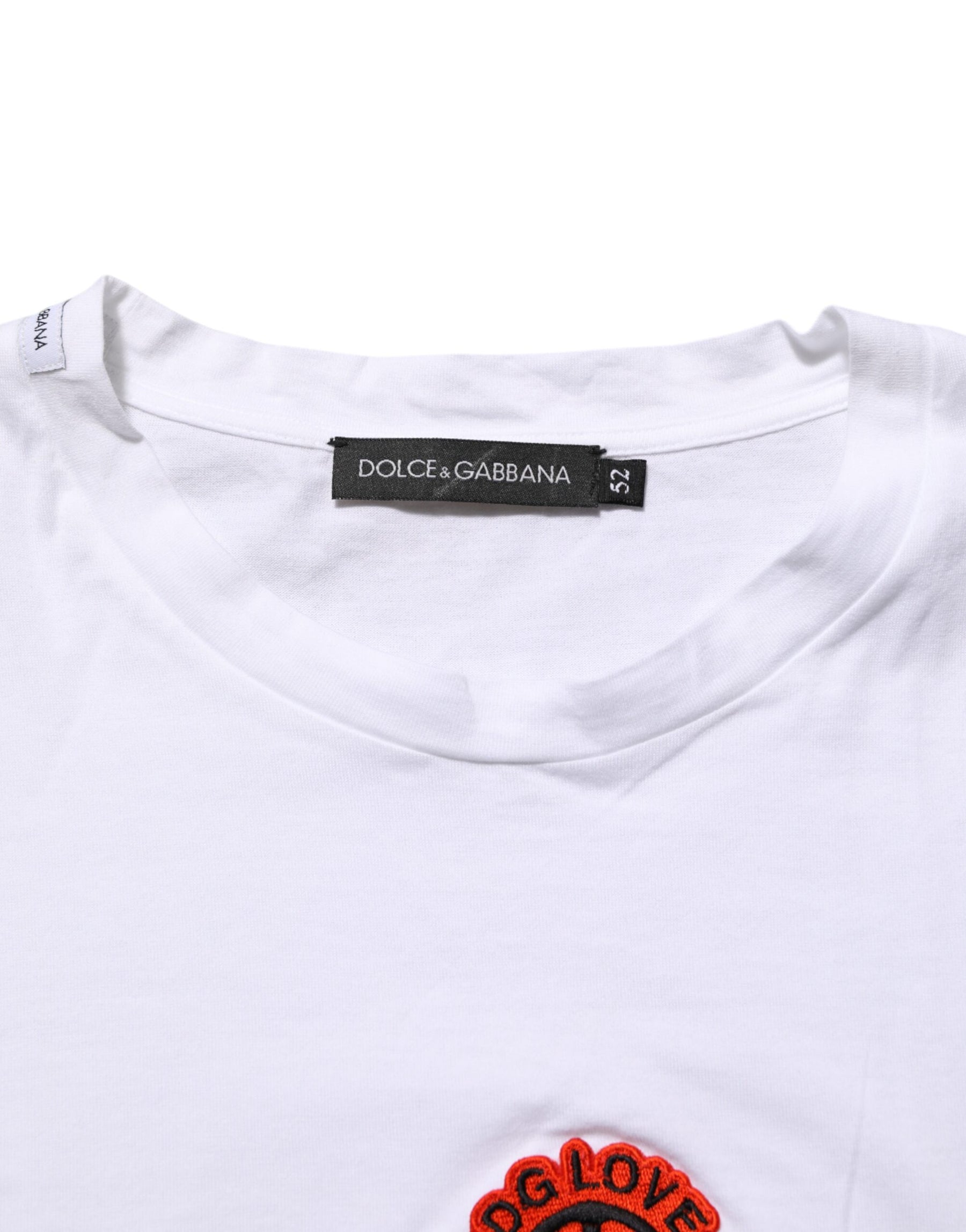 Dolce & Gabbana White Cotton DG Love Patch Crew Neck T-shirt | Regal Royce