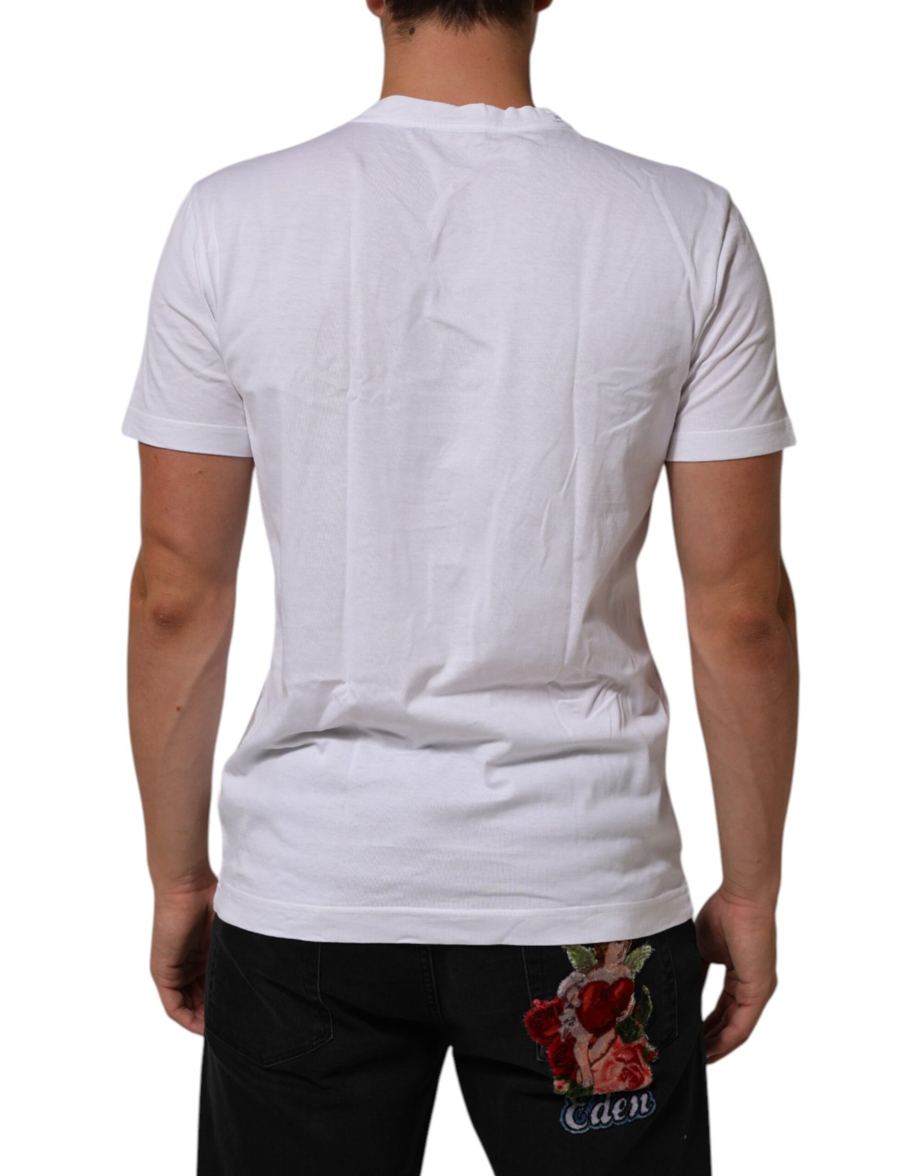 Dolce & Gabbana White Cotton DG Love Patch Crew Neck T-shirt | Regal Royce