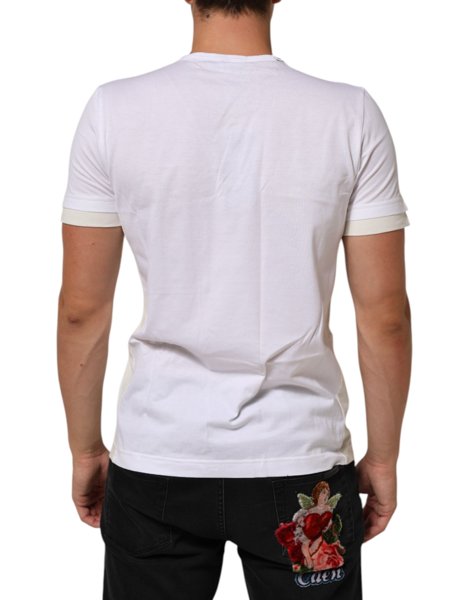 Dolce & Gabbana White Cotton Pocket Crew Neck Men Tee T-shirt | Regal Royce