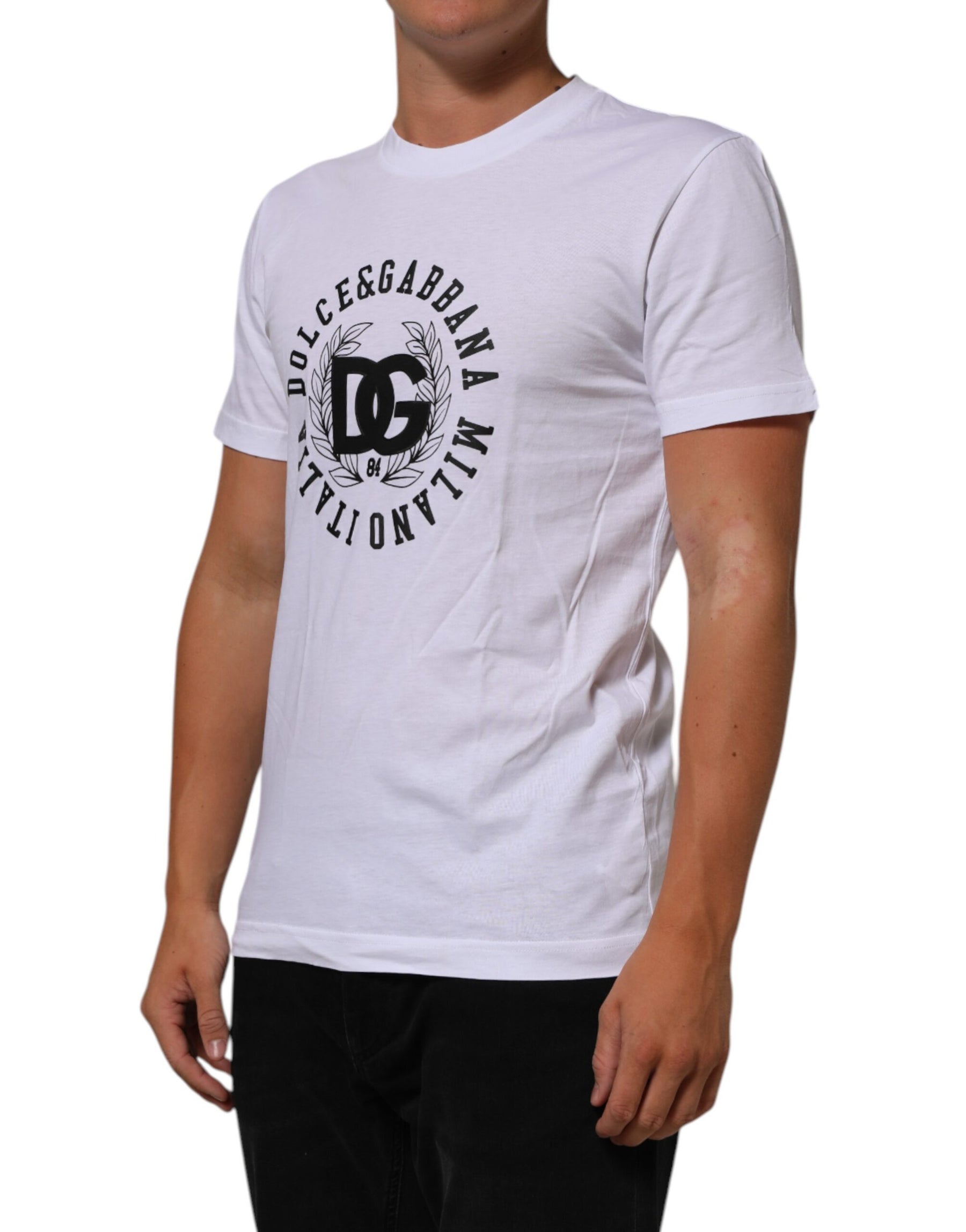 Dolce & Gabbana White Cotton Logo Print Crew Neck T-shirt | Regal Royce