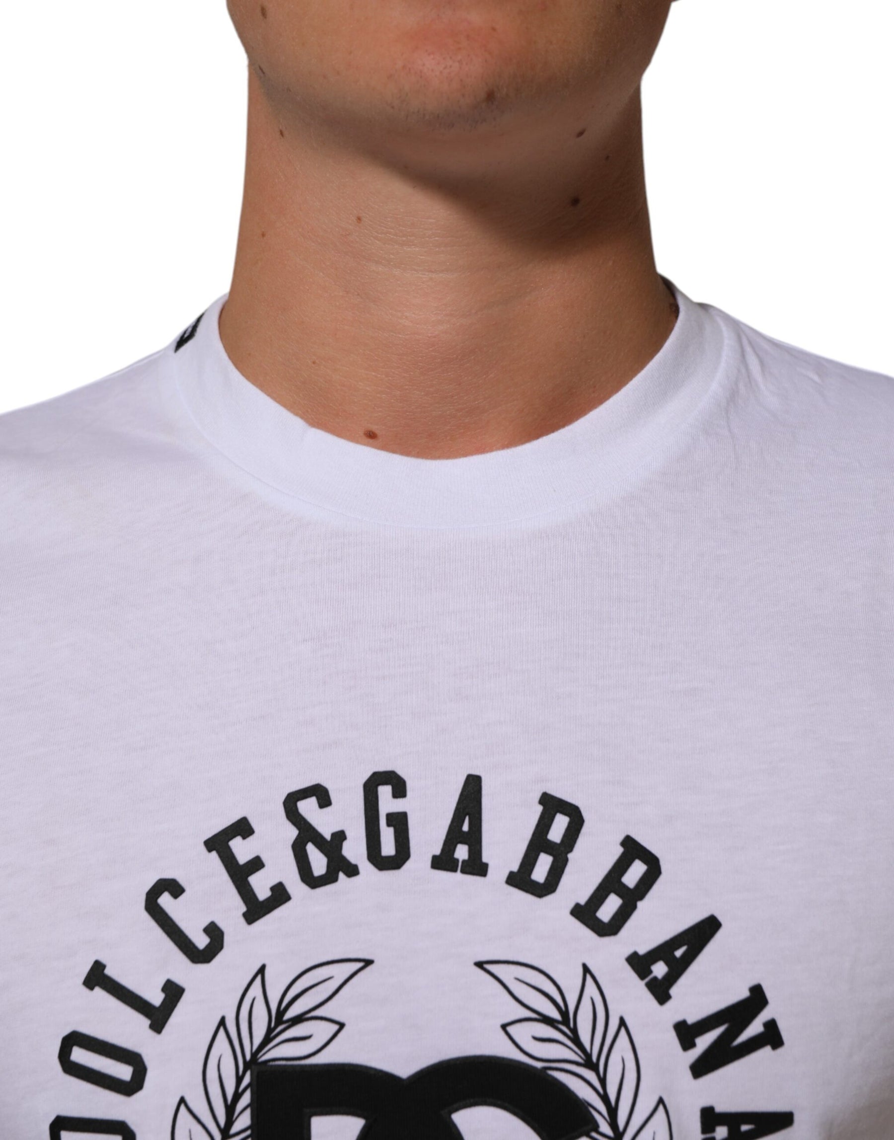 Dolce & Gabbana White Cotton Logo Print Crew Neck T-shirt | Regal Royce