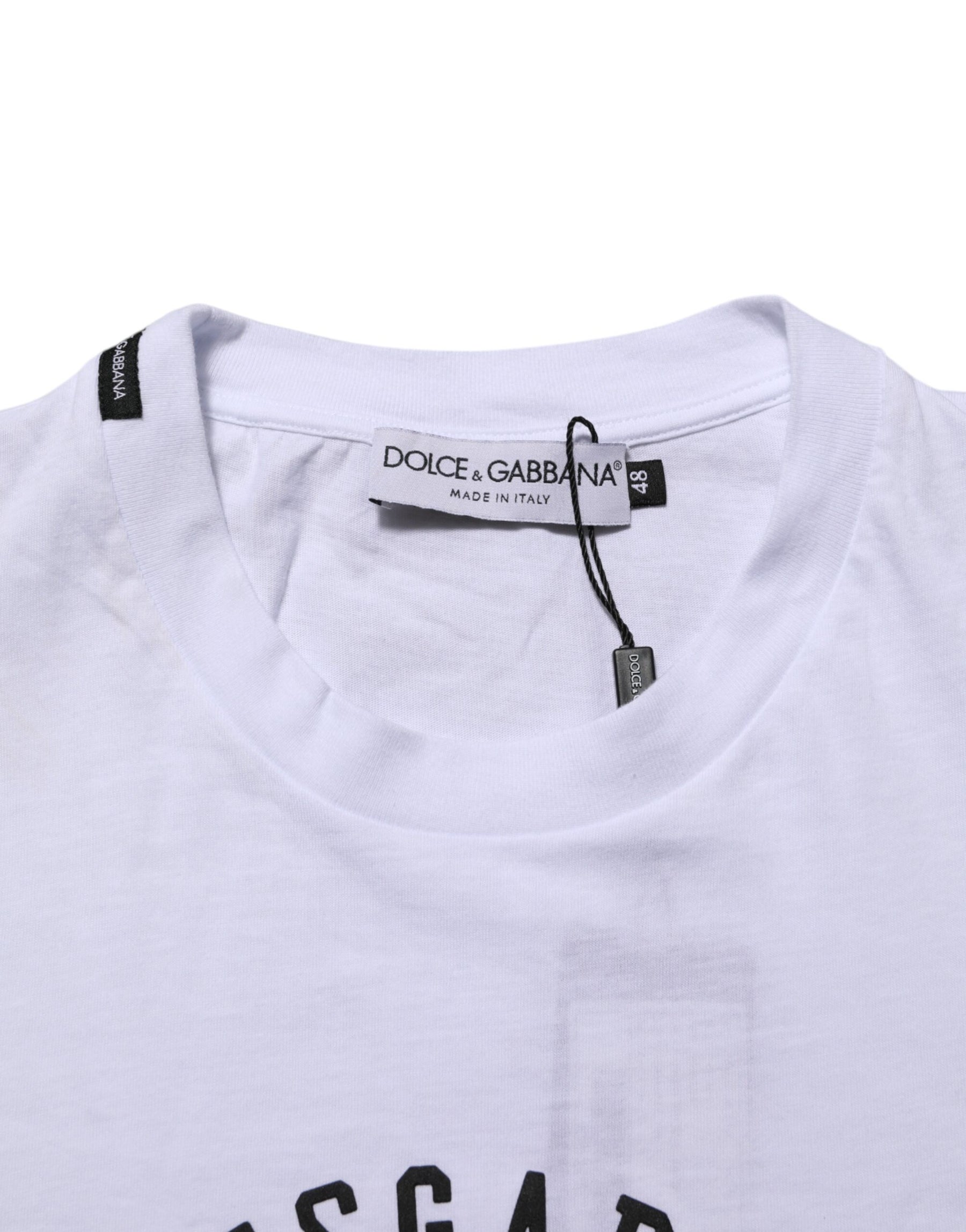 Dolce & Gabbana White Cotton Logo Print Crew Neck T-shirt | Regal Royce