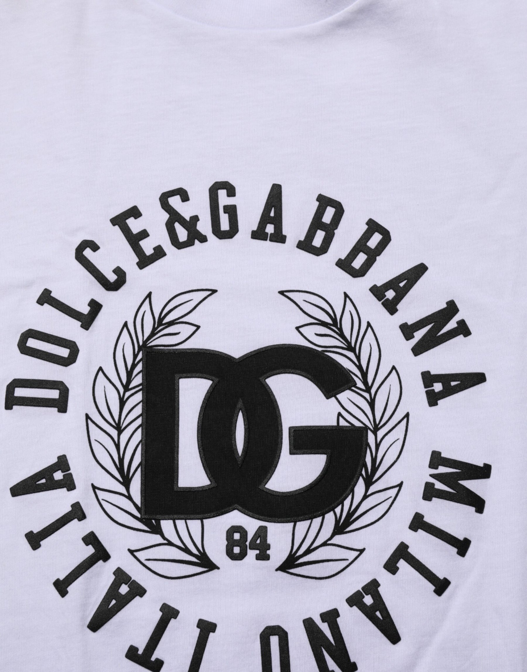 Dolce & Gabbana White Cotton Logo Print Crew Neck T-shirt | Regal Royce