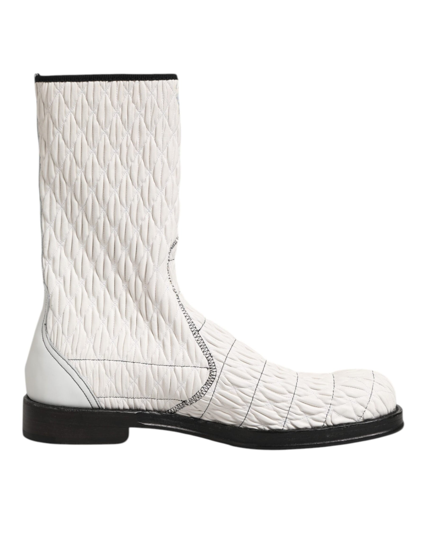 Dolce & Gabbana White Lambskin Leather Mid Calf Boots Shoes | Regal Royce
