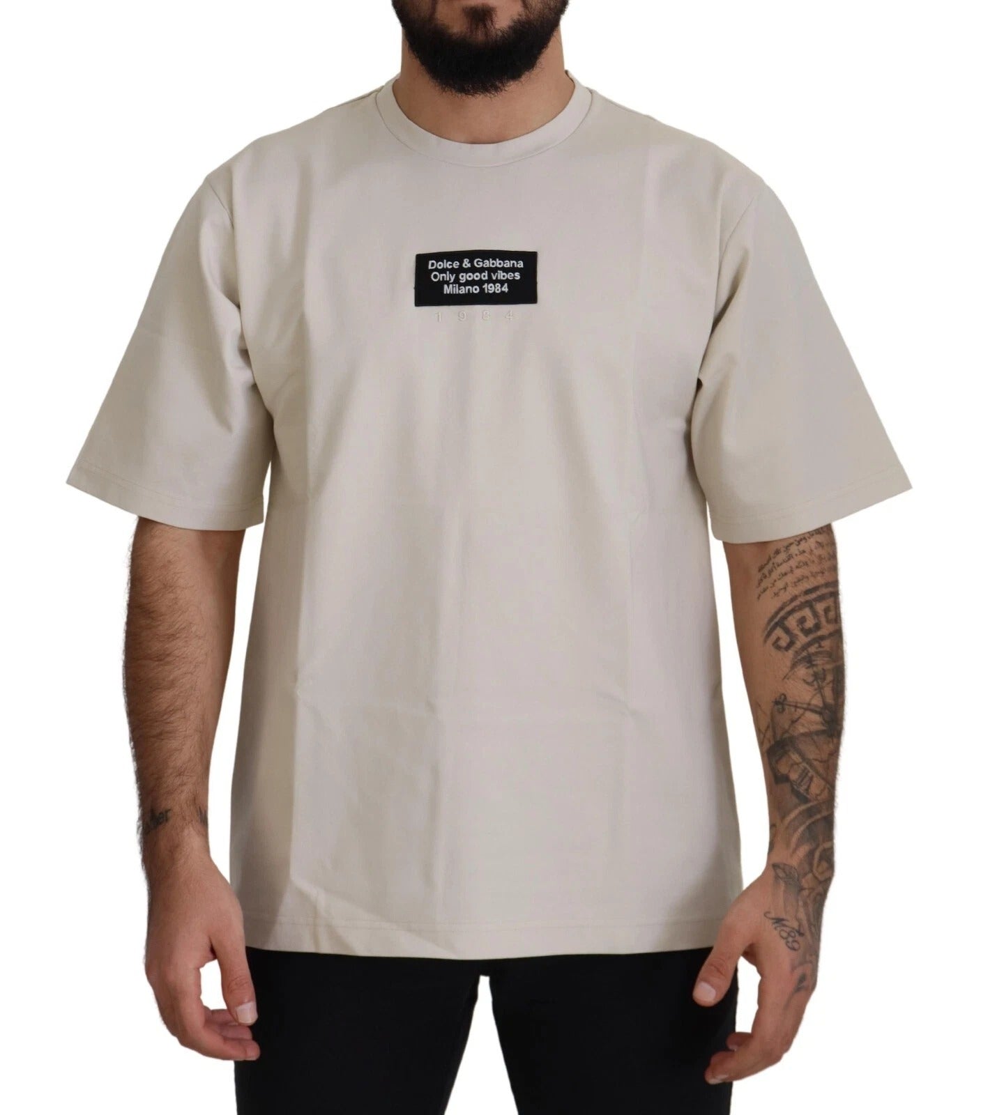Dolce & Gabbana Ivory Cotton Ivory Printed Crewneck | Regal Royce