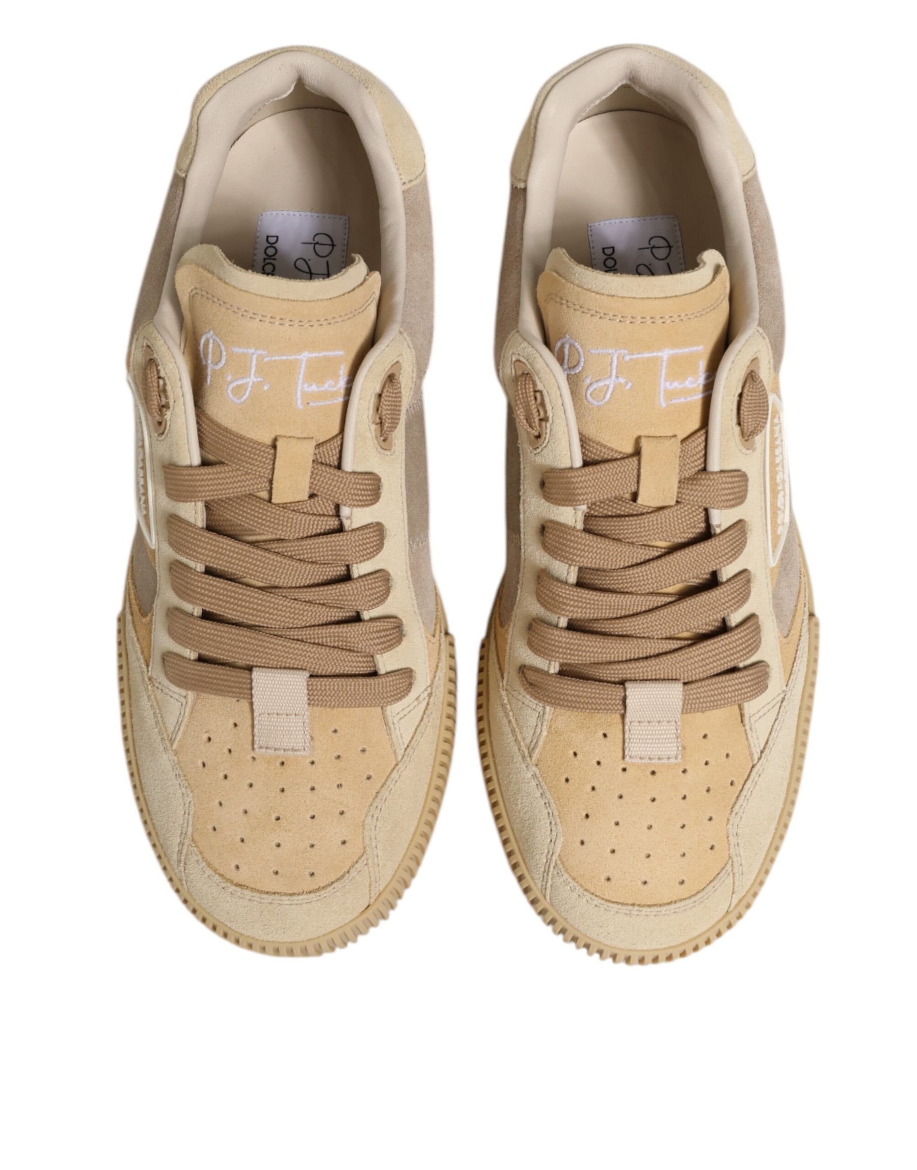 Dolce & Gabbana Beige Leather Miami Low Top Sneakers Men Shoes | Regal Royce