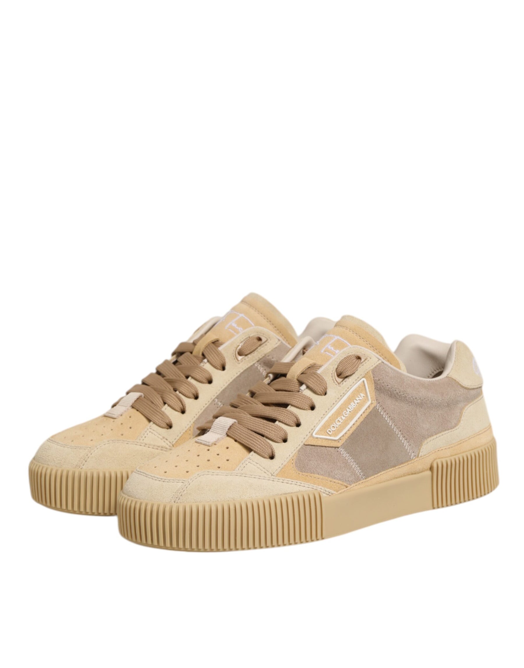 Dolce & Gabbana Beige Leather Miami Low Top Sneakers Men Shoes | Regal Royce