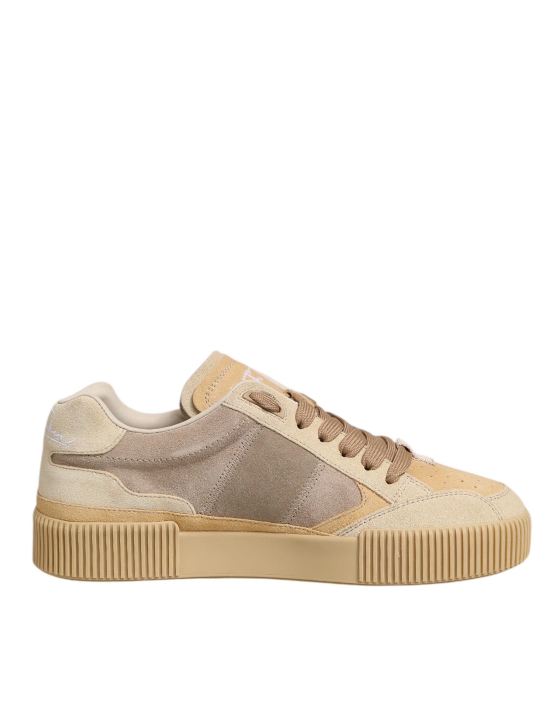 Dolce & Gabbana Beige Leather Miami Low Top Sneakers Men Shoes | Regal Royce