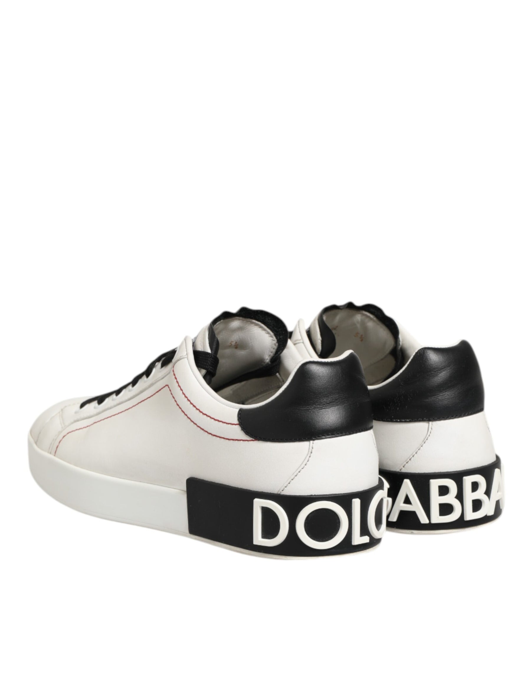 Dolce & Gabbana White Black Leather Low Top Sneaker Shoes | Regal Royce