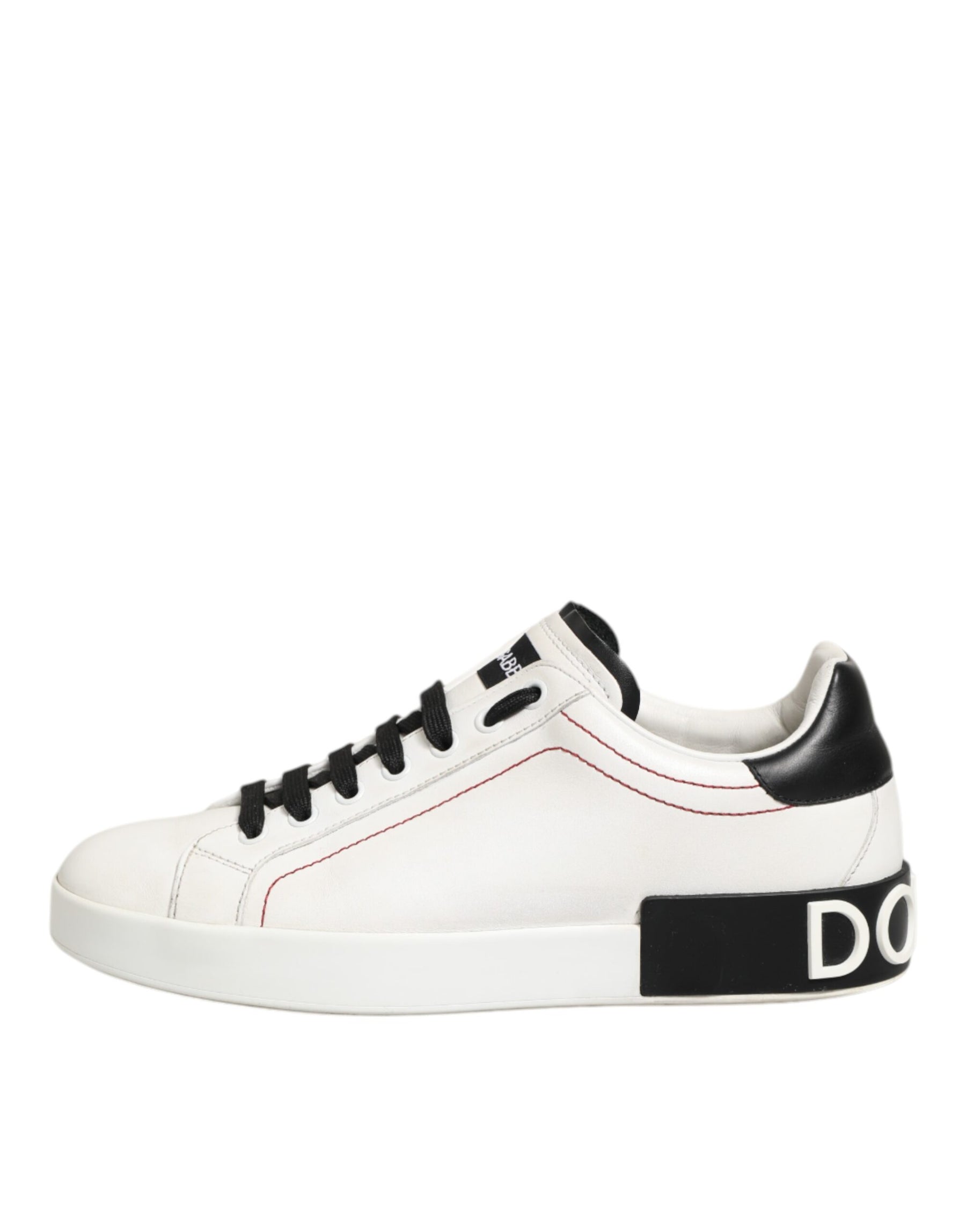 Dolce & Gabbana White Black Leather Low Top Sneaker Shoes | Regal Royce