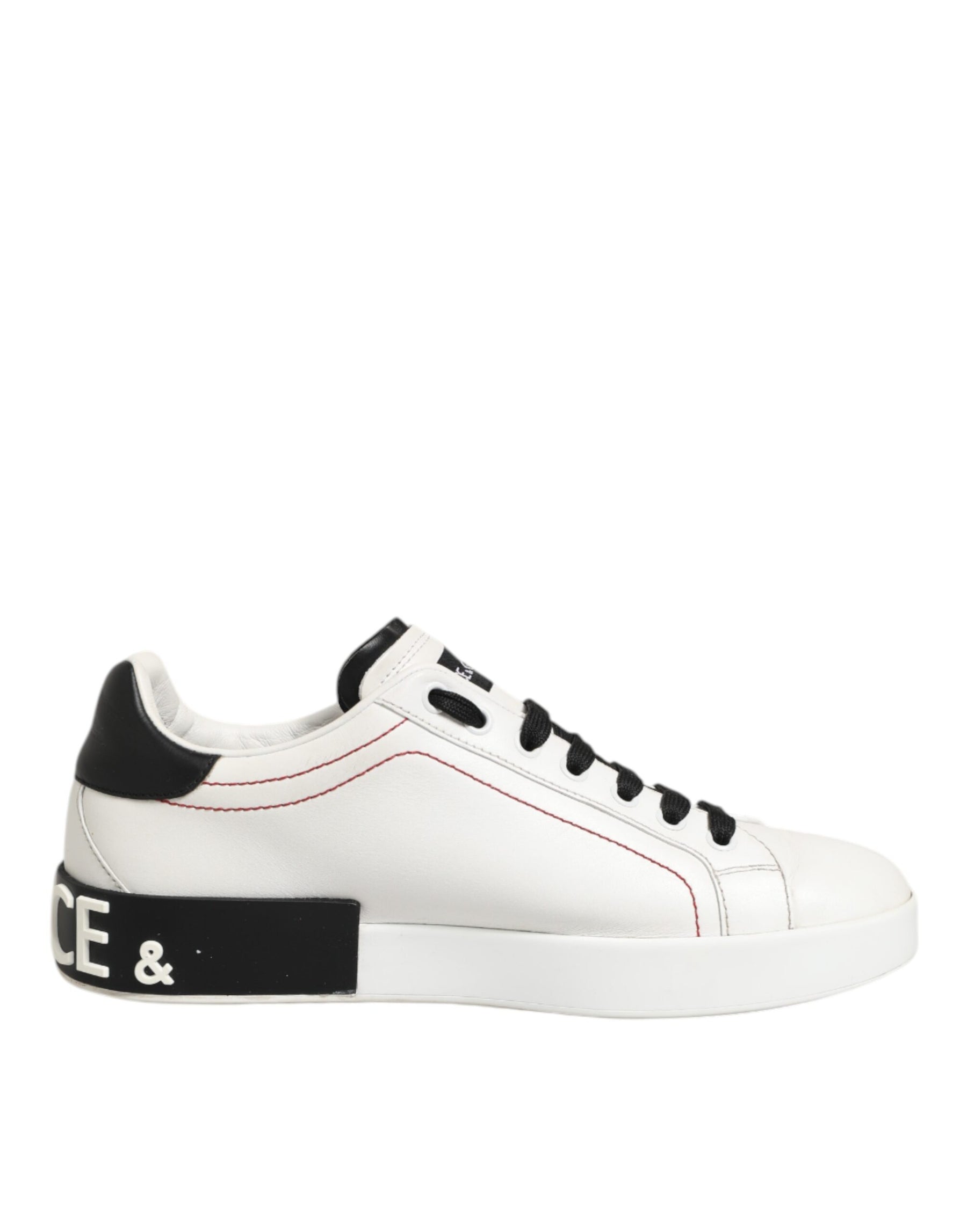 Dolce & Gabbana White Black Leather Low Top Sneaker Shoes | Regal Royce