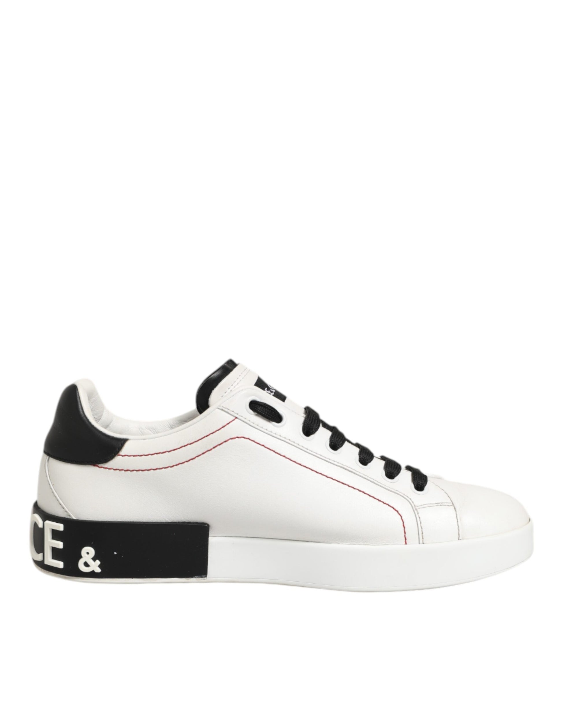 Dolce & Gabbana White Black Leather Low Top Sneaker Shoes | Regal Royce