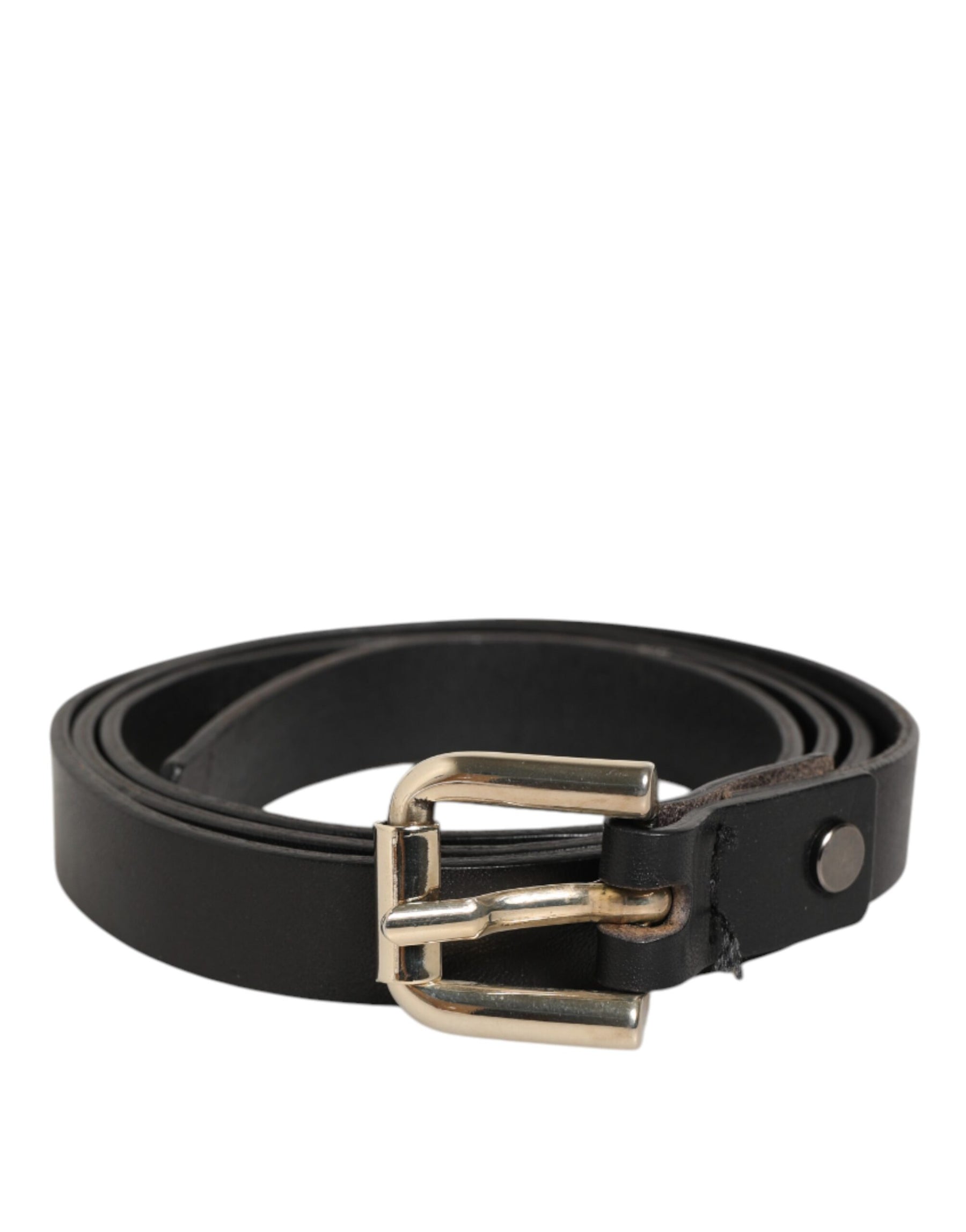 GF Ferre Black Leather Slim Gold Tone Buckle Waist Men Belt | Regal Royce