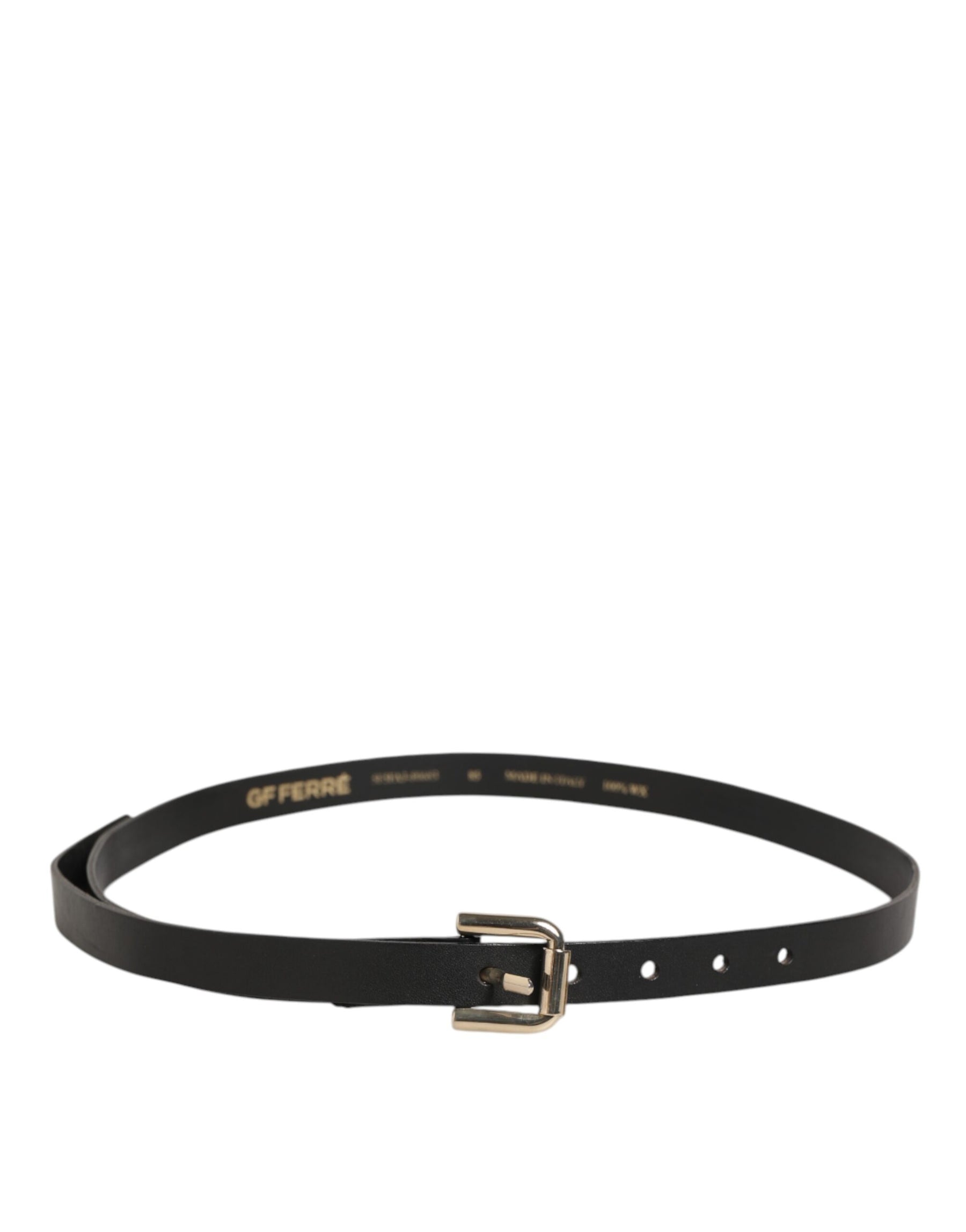GF Ferre Black Leather Slim Gold Tone Buckle Waist Men Belt | Regal Royce