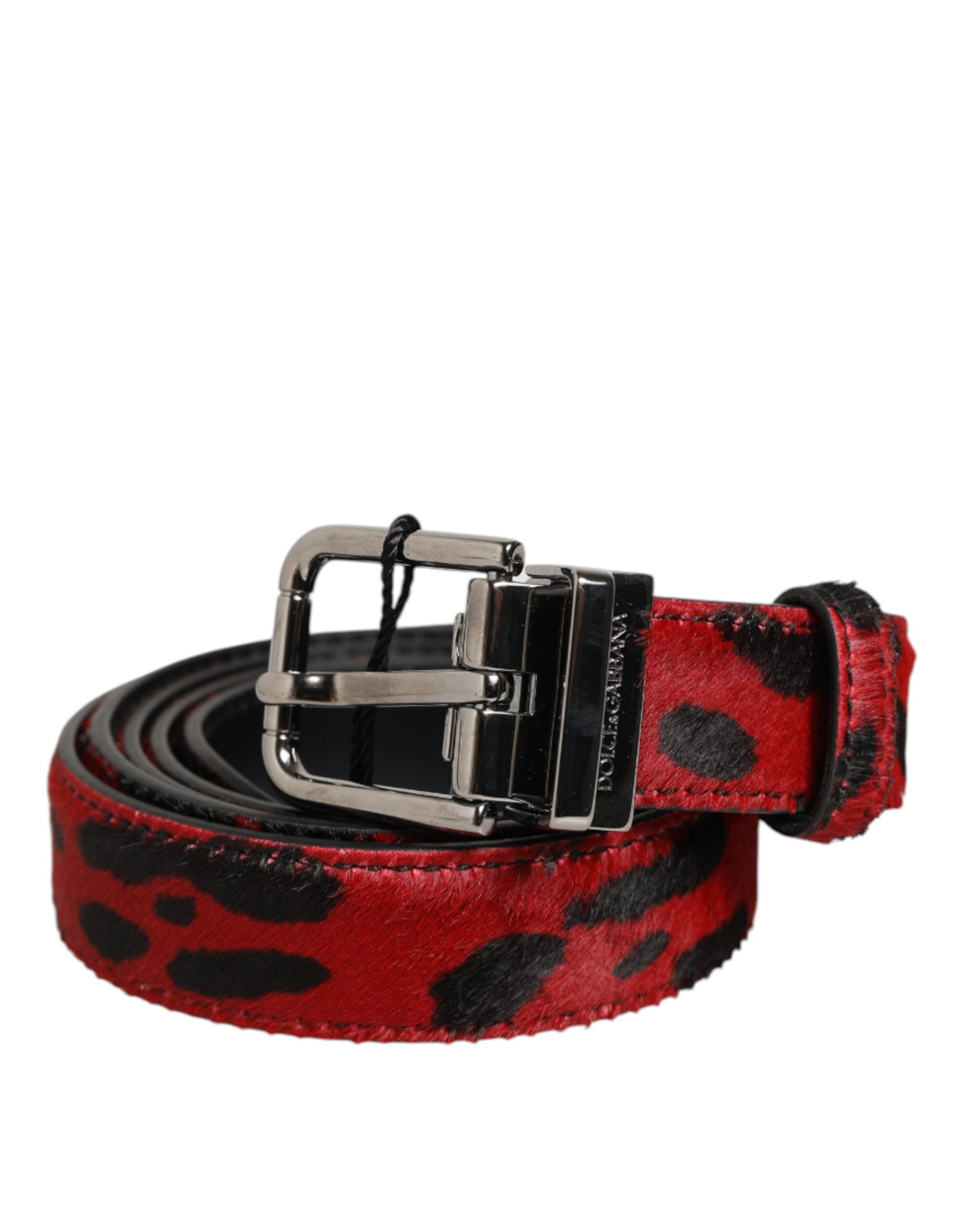 Dolce & Gabbana Red Black Pony Leather Metal Buckle Men Belt | Regal Royce